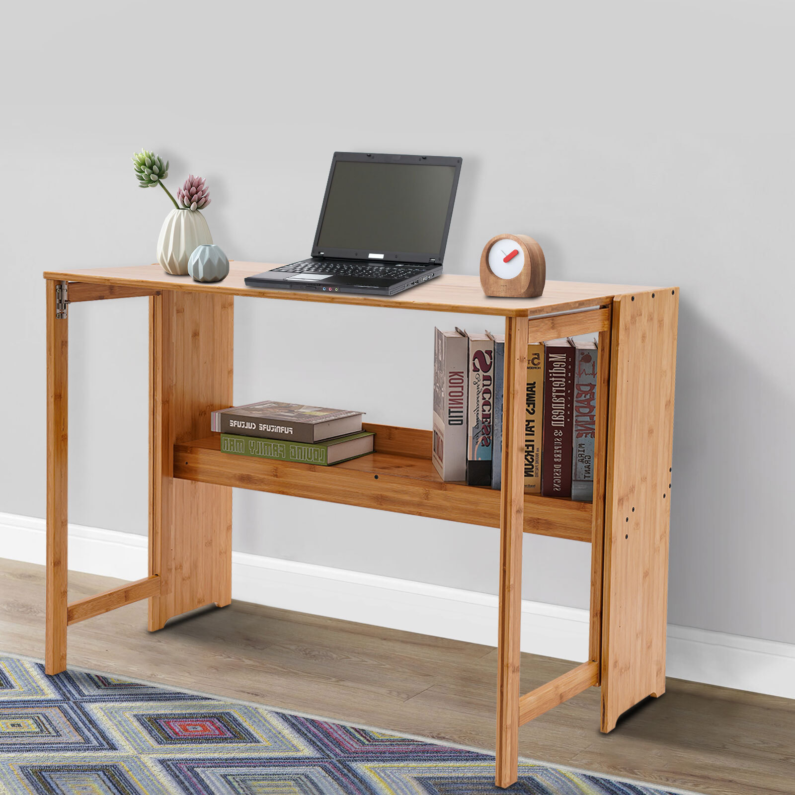 Folding Desk, Computer Desk with Bookshelf, Writing Desk for Student Office