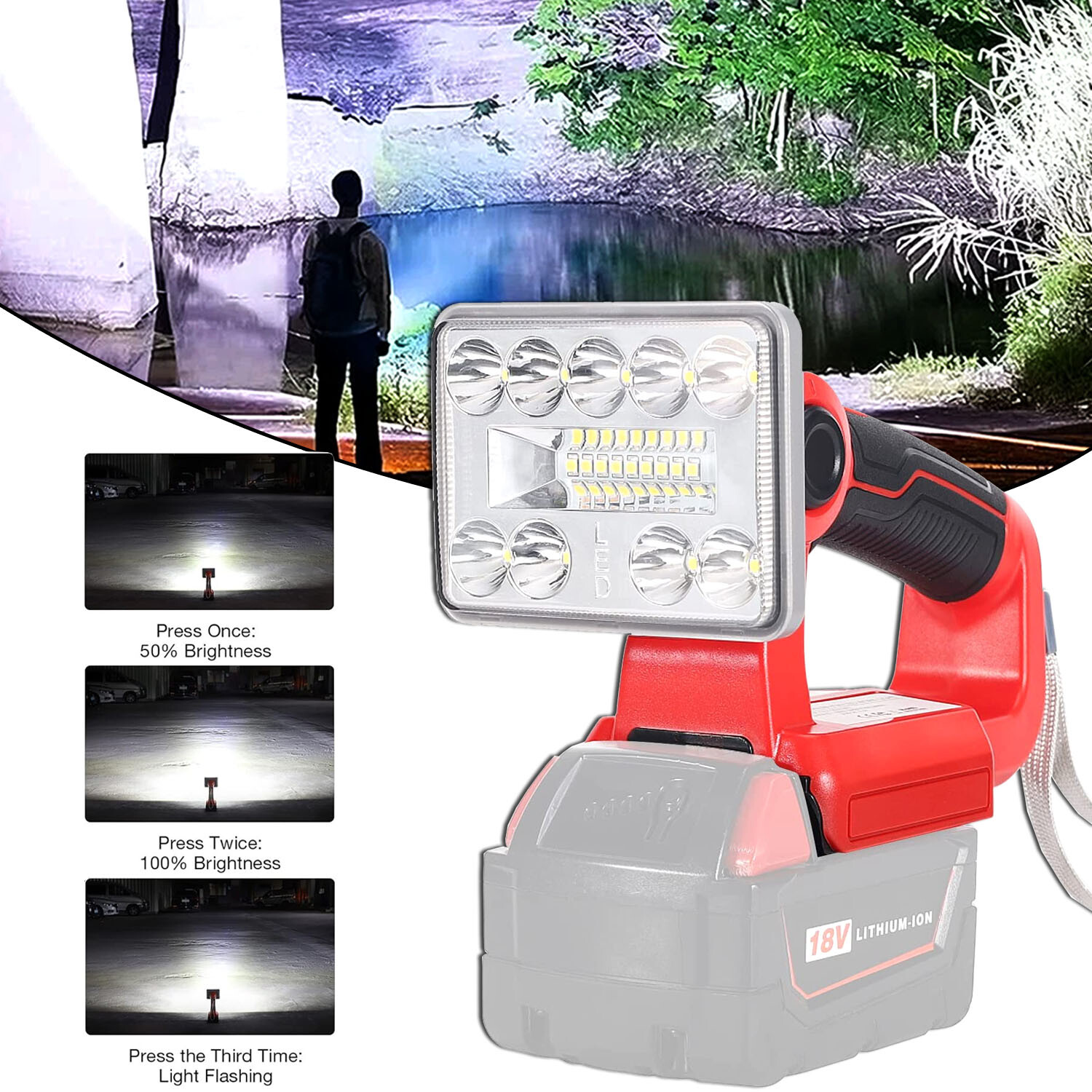 Cordless LED Work Light for Milwaukee 18V Battery 9W 1000LM Flashlight Spotlight