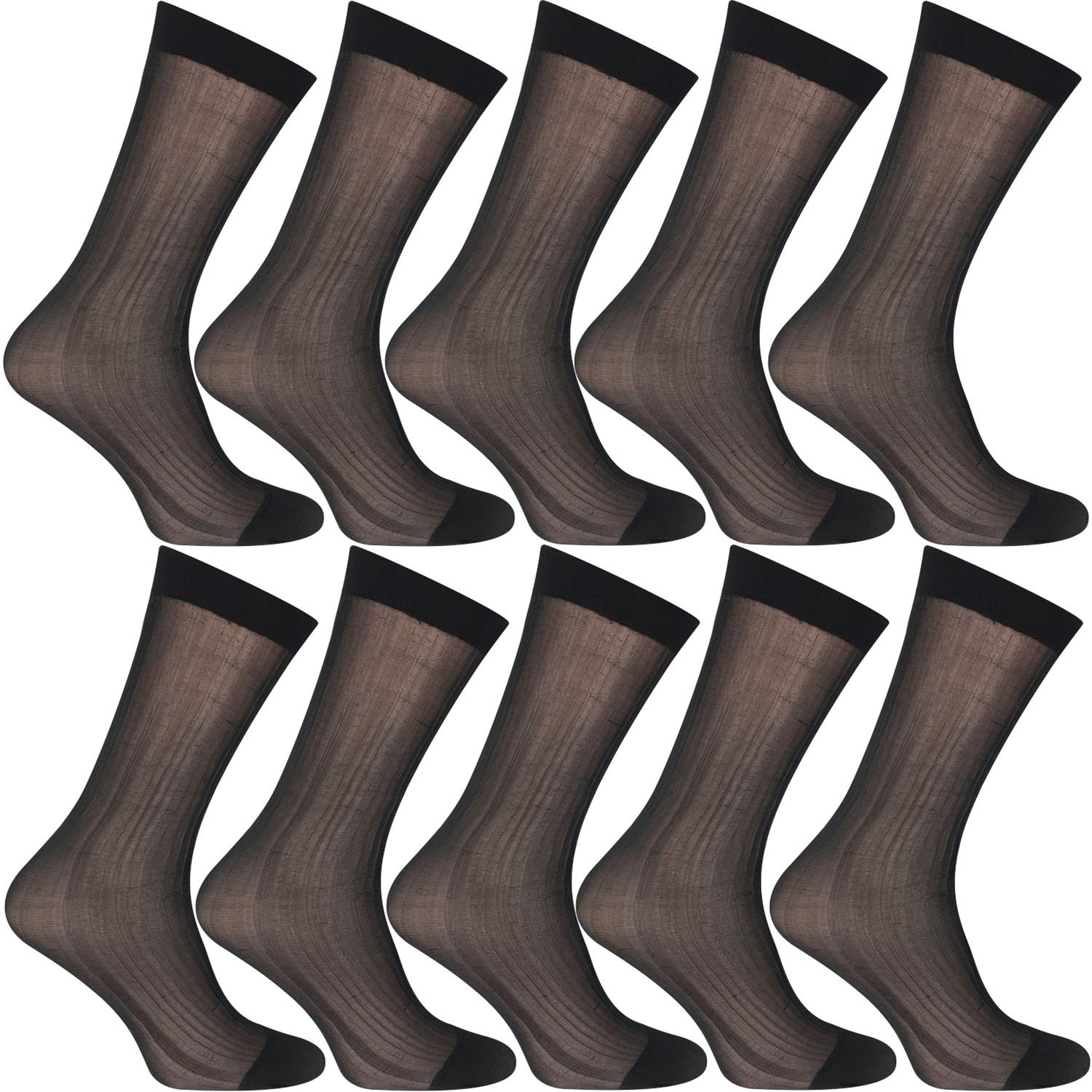 10 Pairs Mens Ultra Thin Dress Socks Silk Sheer Business Socks Soft Nylon Wor