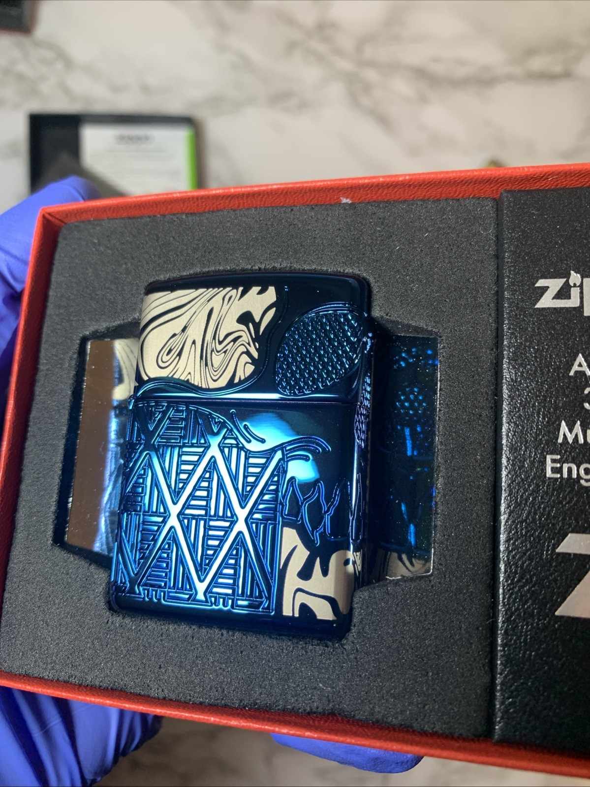 Zippo Armor Engraved Skull Design with Diamond Pattern Lighter 49705, New In Box