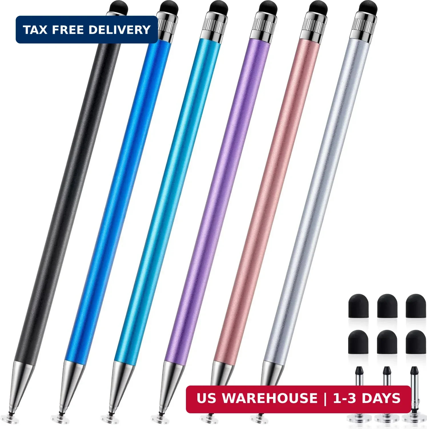 ChaoQ 2-in-1 Stylus Pen for Touchscreen, 6pcs High Sensitivity 6 Mix Color