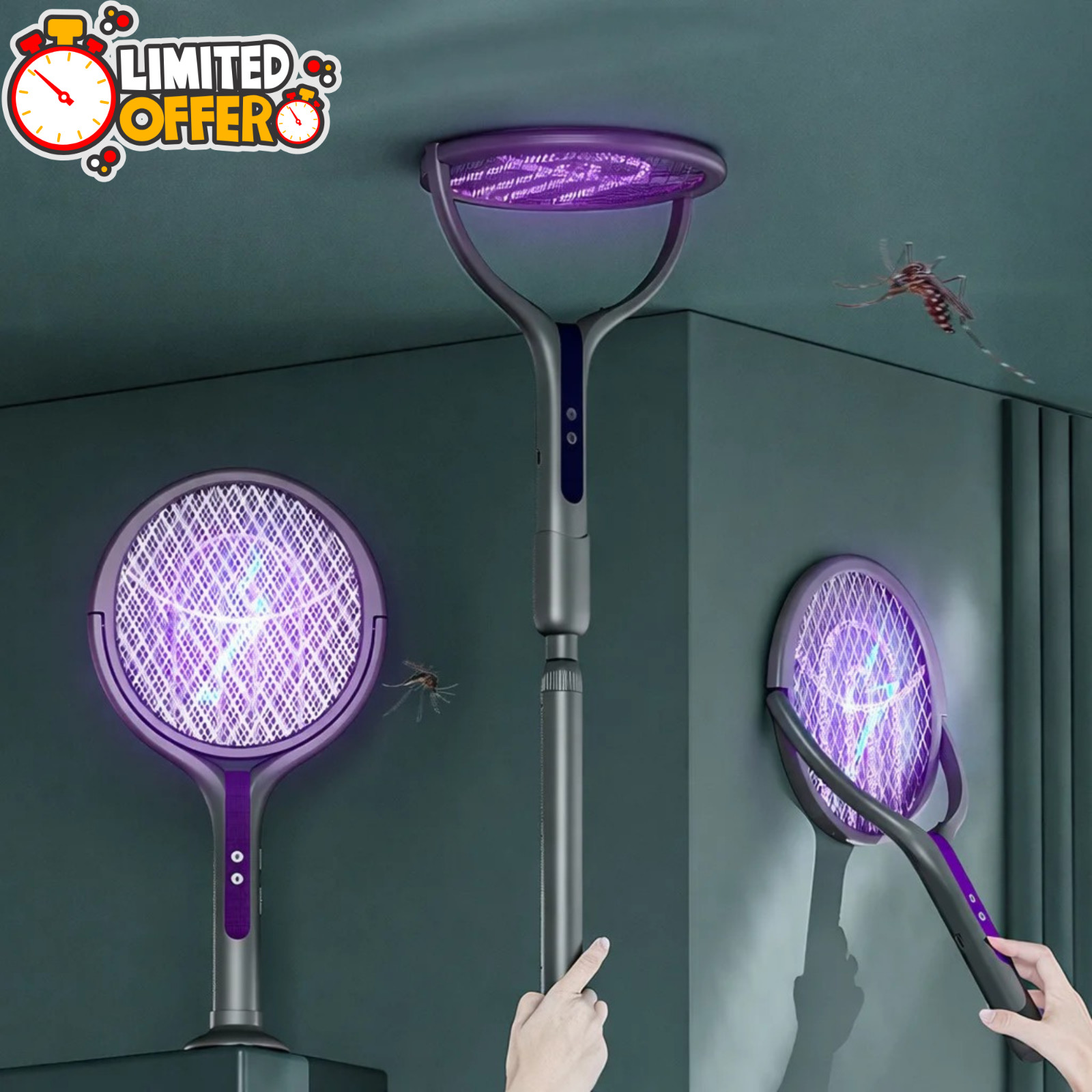 Electric Fly Swatter Racket Rechargeable Bug Zapper Trap Lamp for Indoor Outdoor