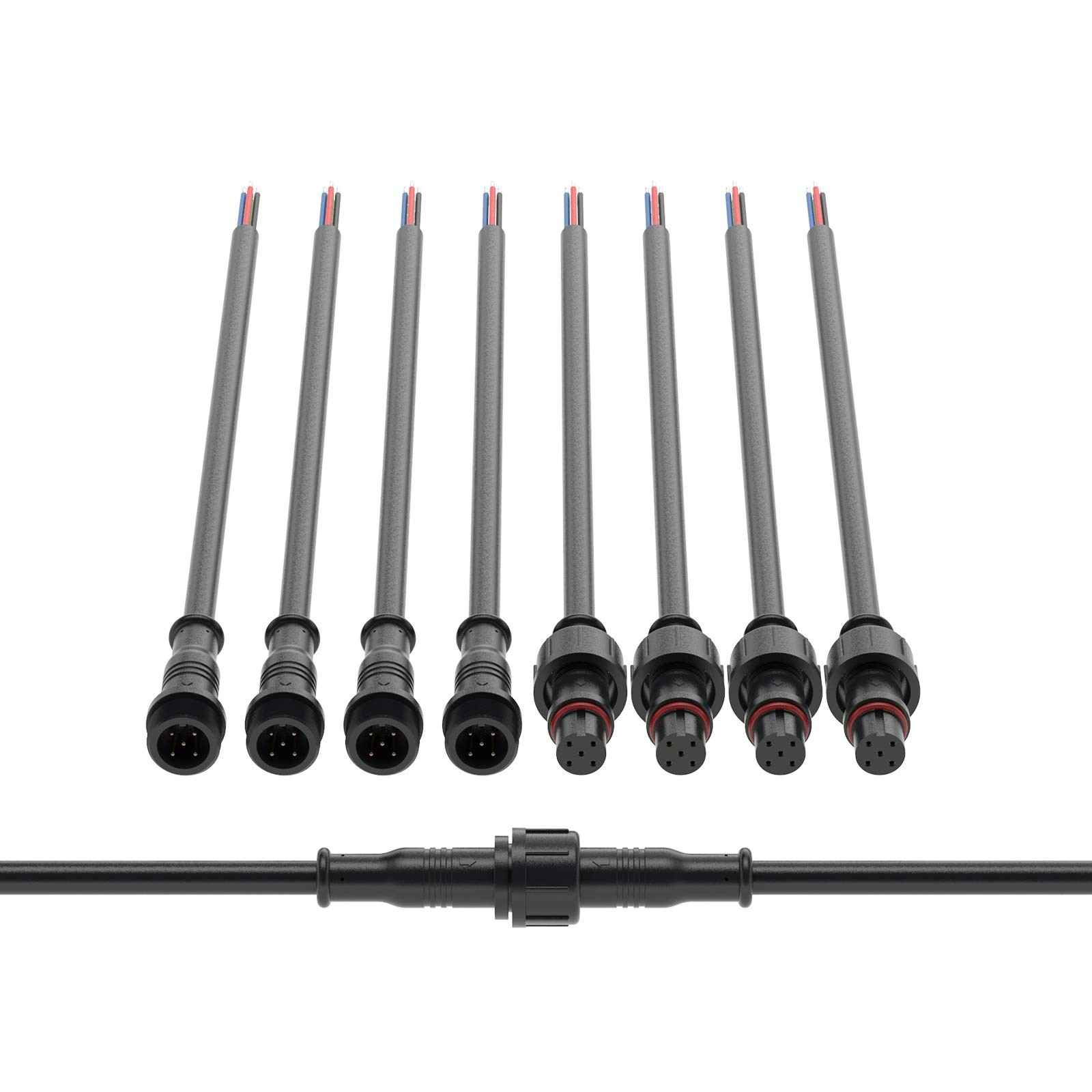 5 Pin Electrical Connector 24AWG IP65 Male Female Connector 7.87in/20cm Exten...