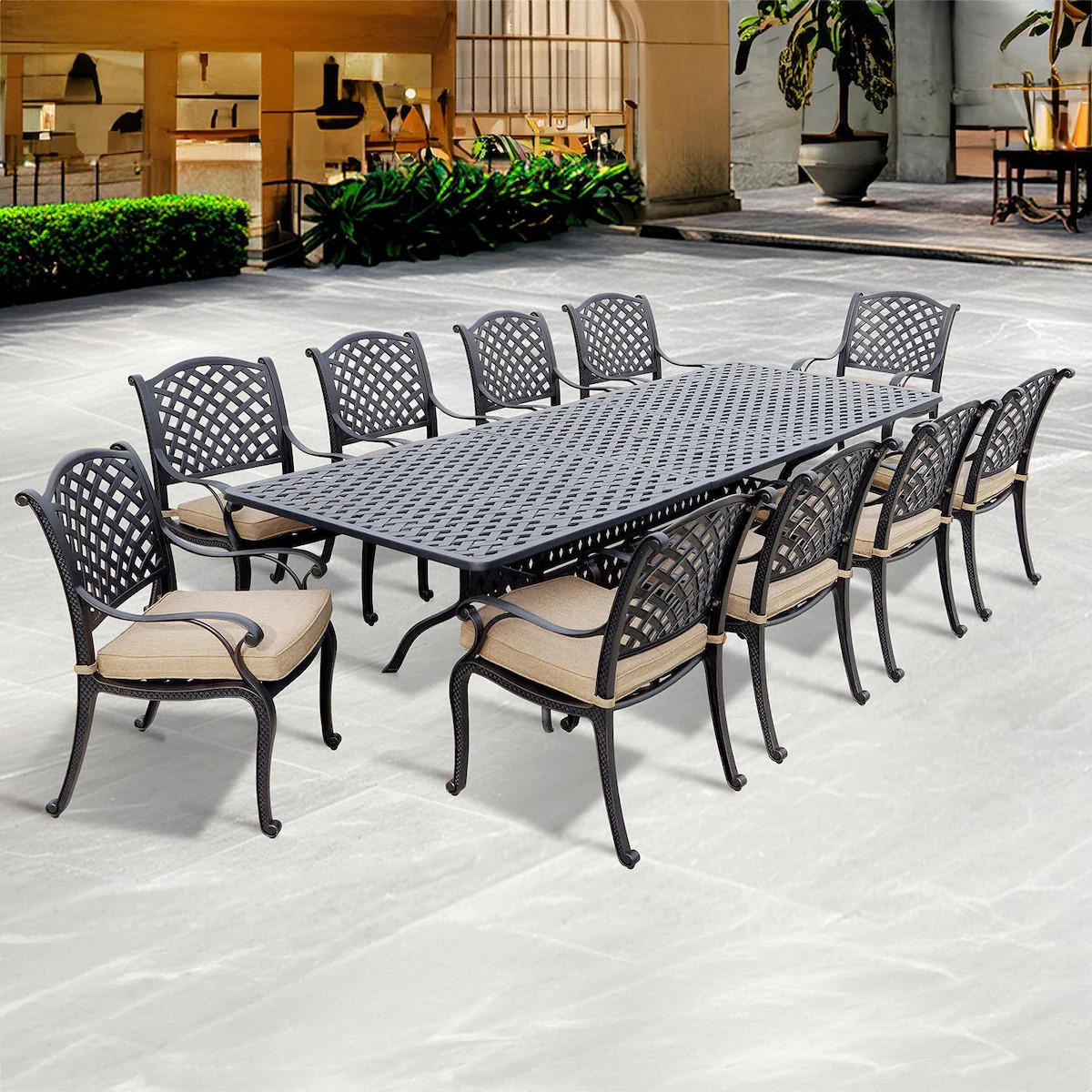 Nassau 11 Pc Cast Aluminum Dining Set 92 X 42 Inch Series 30 Extension Table in