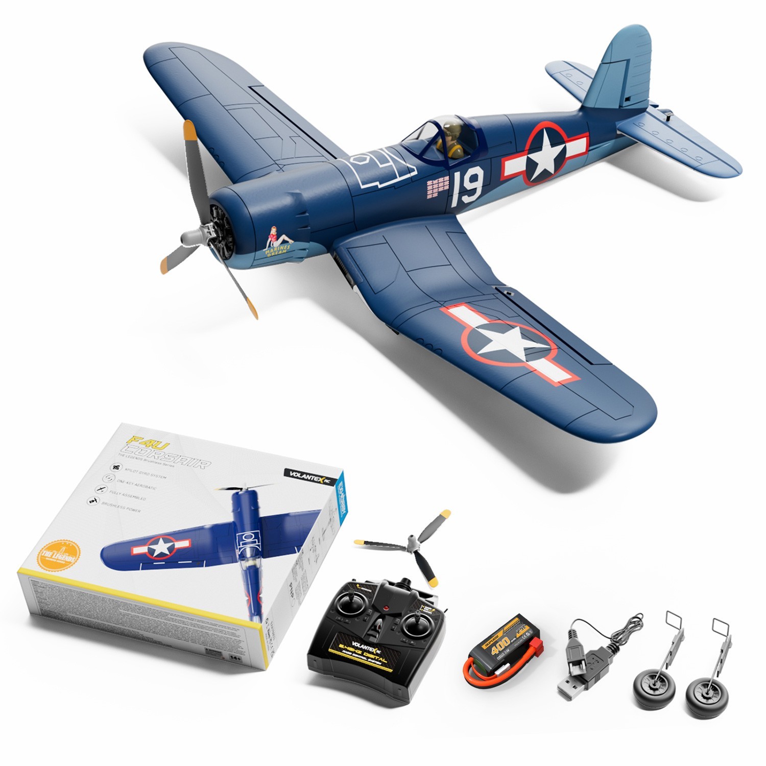 VOLANTEXRC Brushless 4CH RC Plane Corsair F4U 500mm 2.4GHz Airplane Fighter
