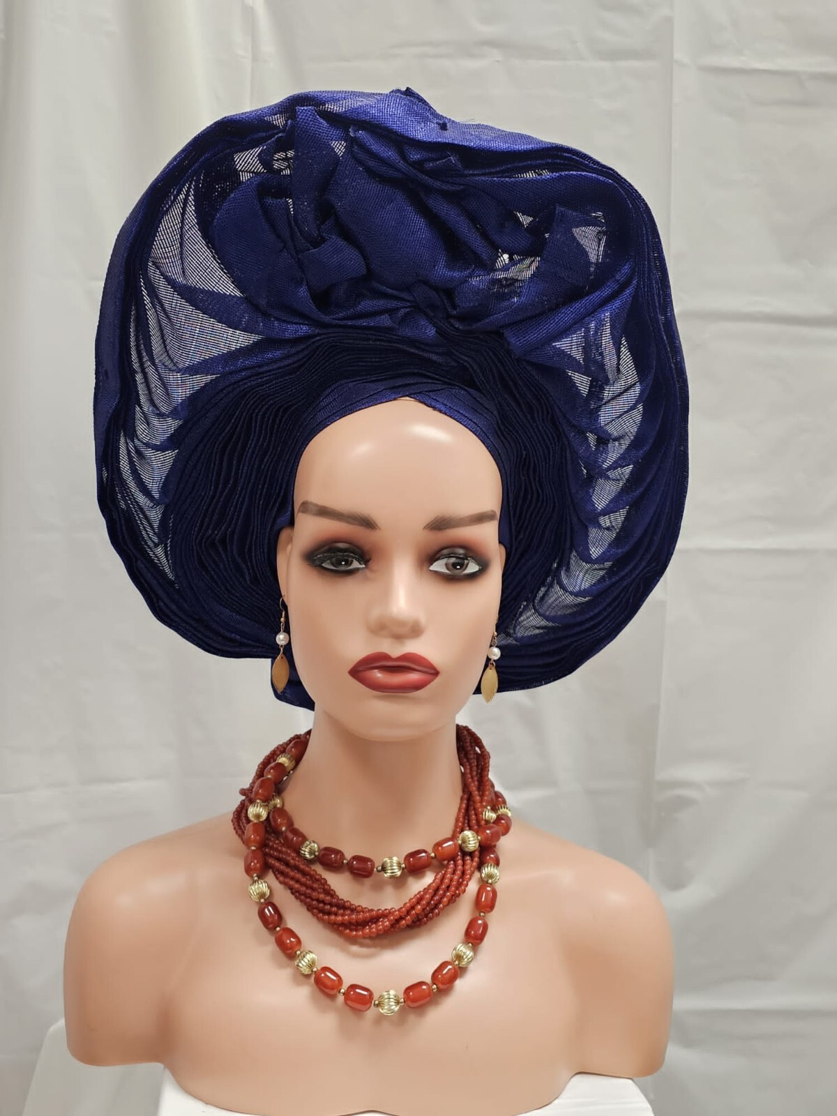 Queen Mother  Royal Blue Traditional Auto Gale Headtie Pre Tie