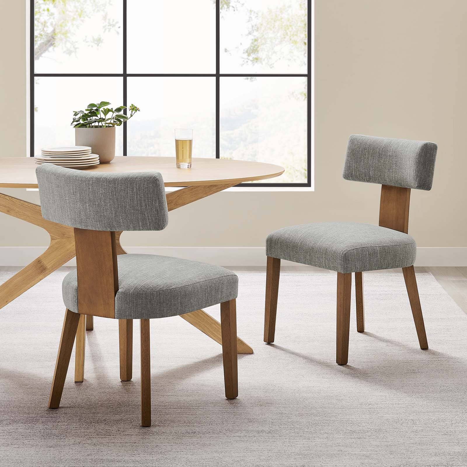 Modway Nalani Dining Chairs - Set of 2 in Heathered Weave Wheat Deep Brown