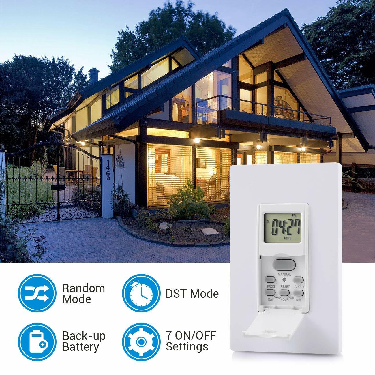 DEWENWILS 7 Day Programmable In-Wall Timer Switch Digital for Fans, Lights,
