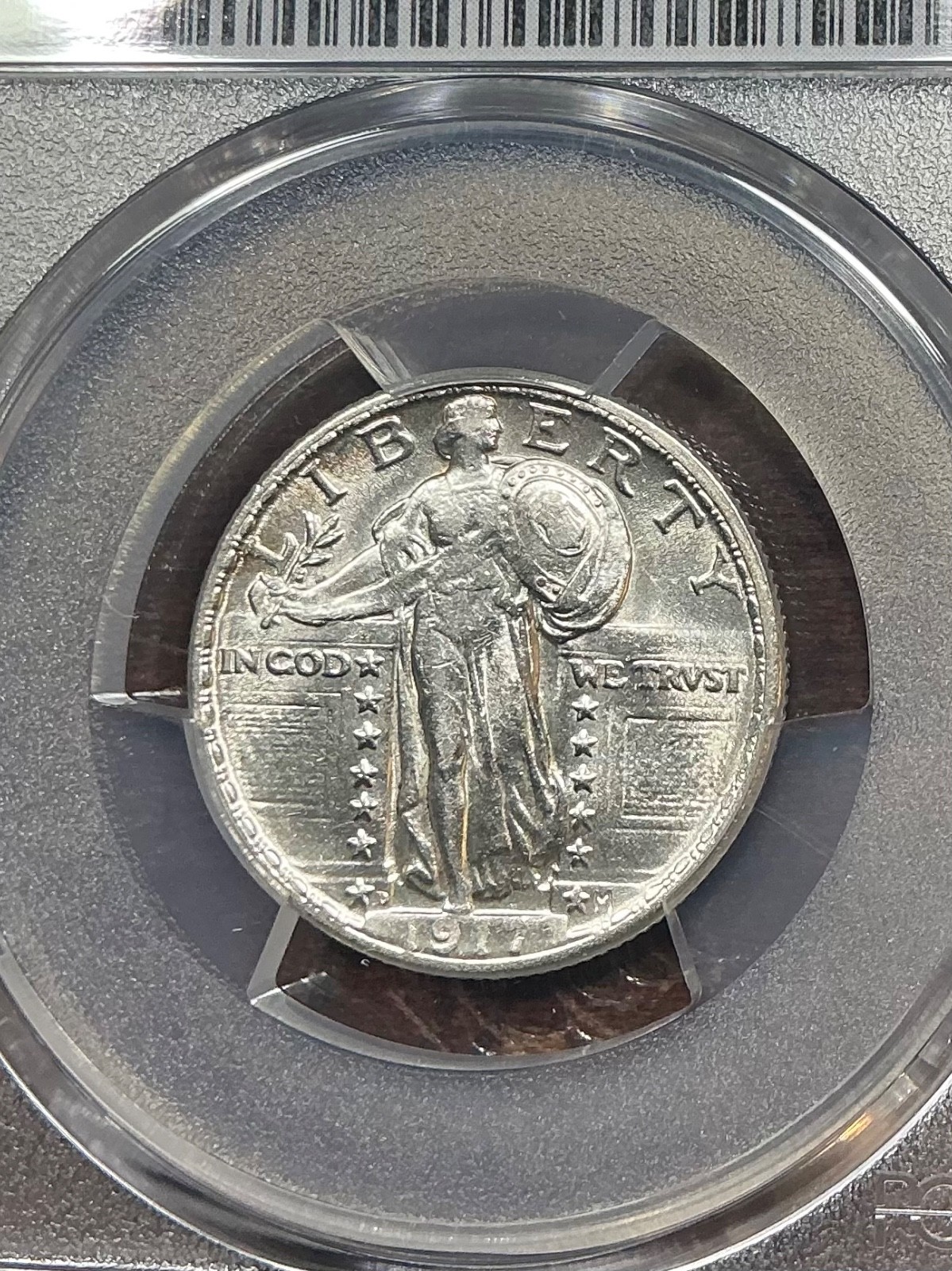 PCGS AU55 1917 D STANDING LIBERTY QUARTER TYPE 2 GREAT LUSTER
