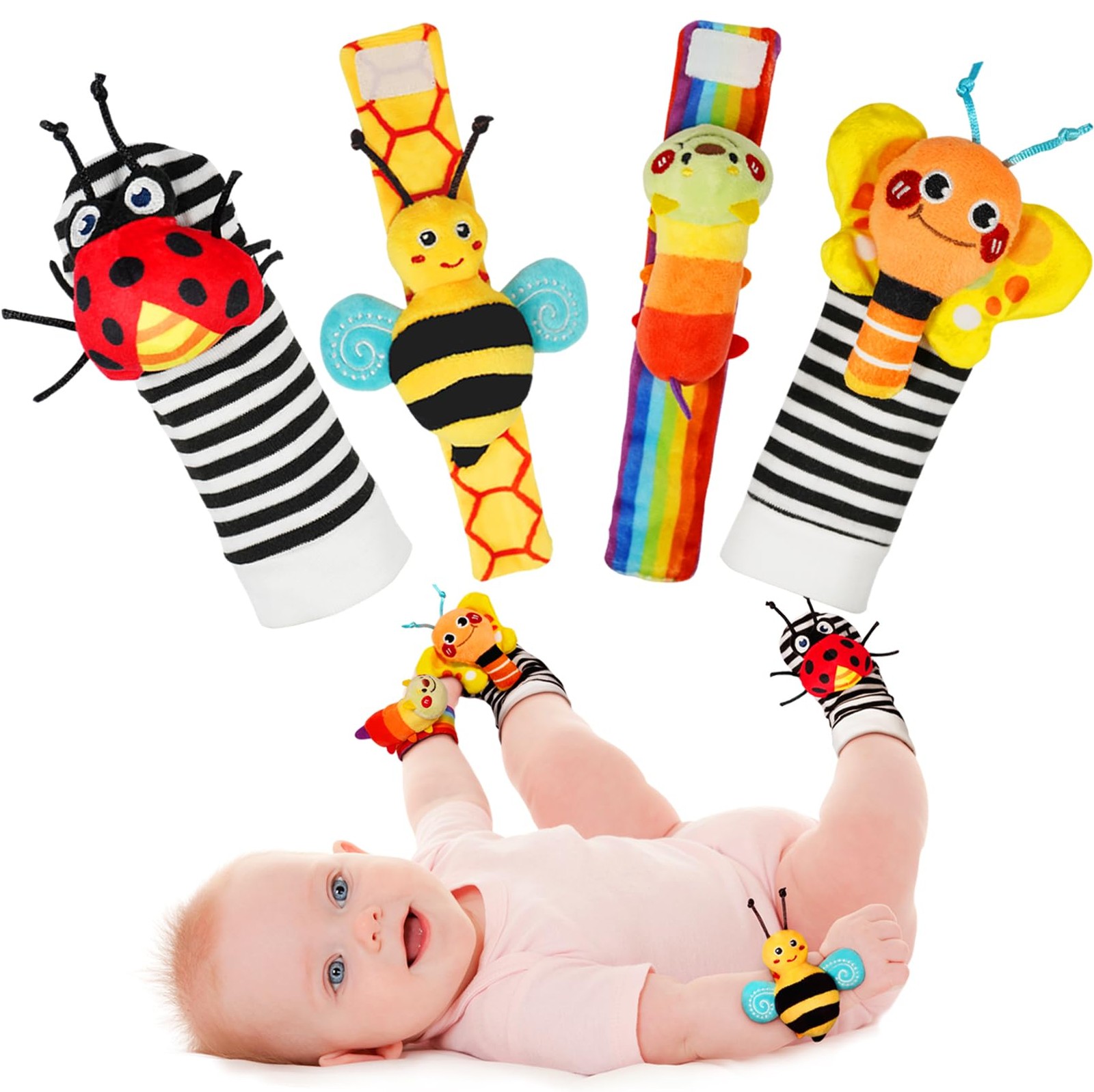 Infinno Baby Wrist Rattle Socks and Foot One size fits all, multicolored