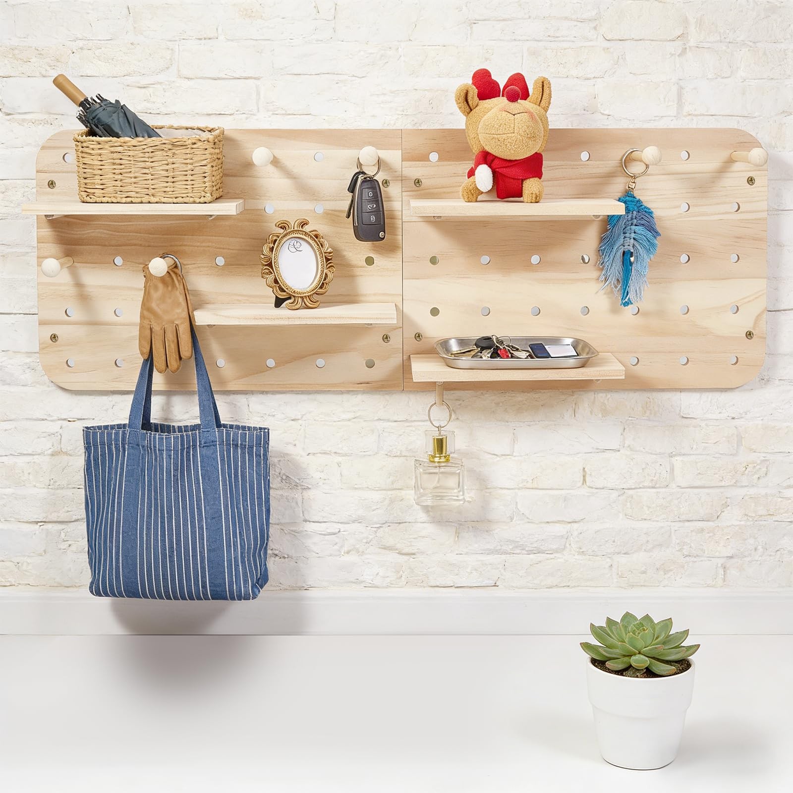 2 PCS Wood Pegboard Wall Organizer Combination Kit 18 Accessories Panel Display