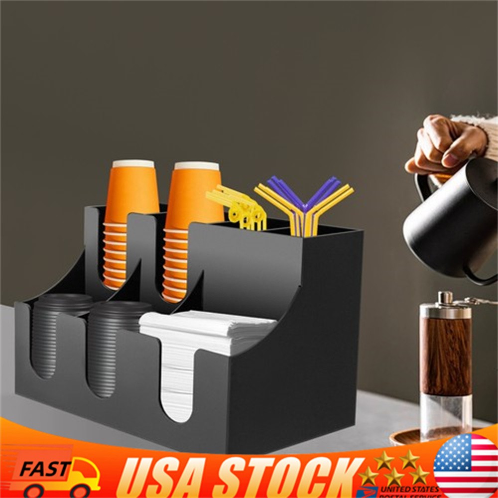 Cup Lid Dispensers Holder Acrylic Coffee Caddy Rack Anti-slip Tea Condiment Rack