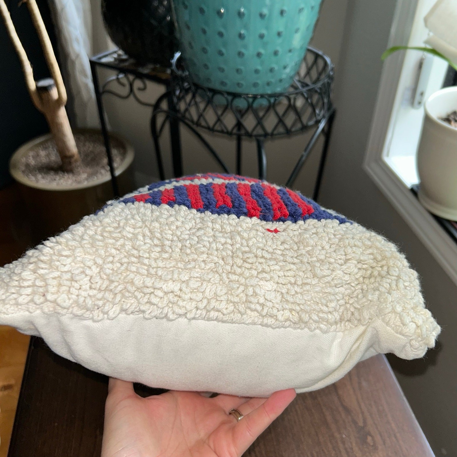 Wool Hook Coastal Pillow Fish are White Blue Beach House