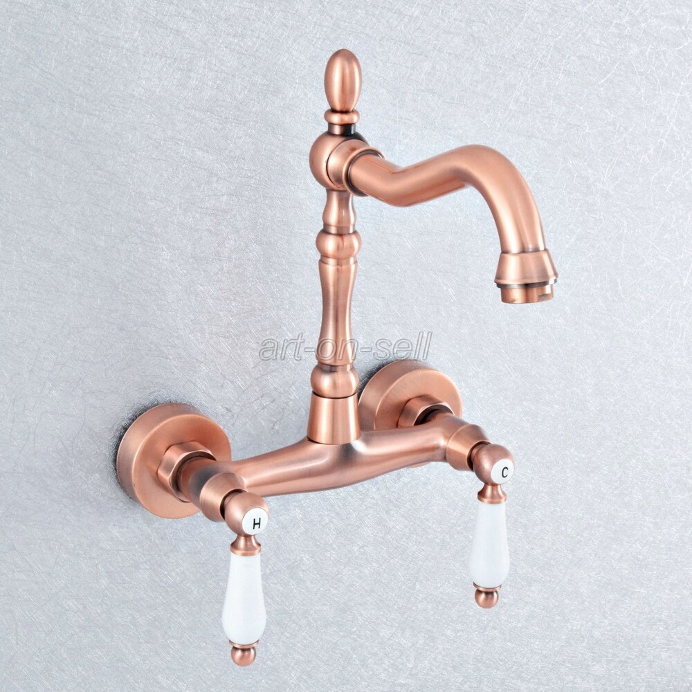 Red Copper Swivel Spout Wall Mount Bathroom Kitchen Sink Faucet Mixer Basin Tap