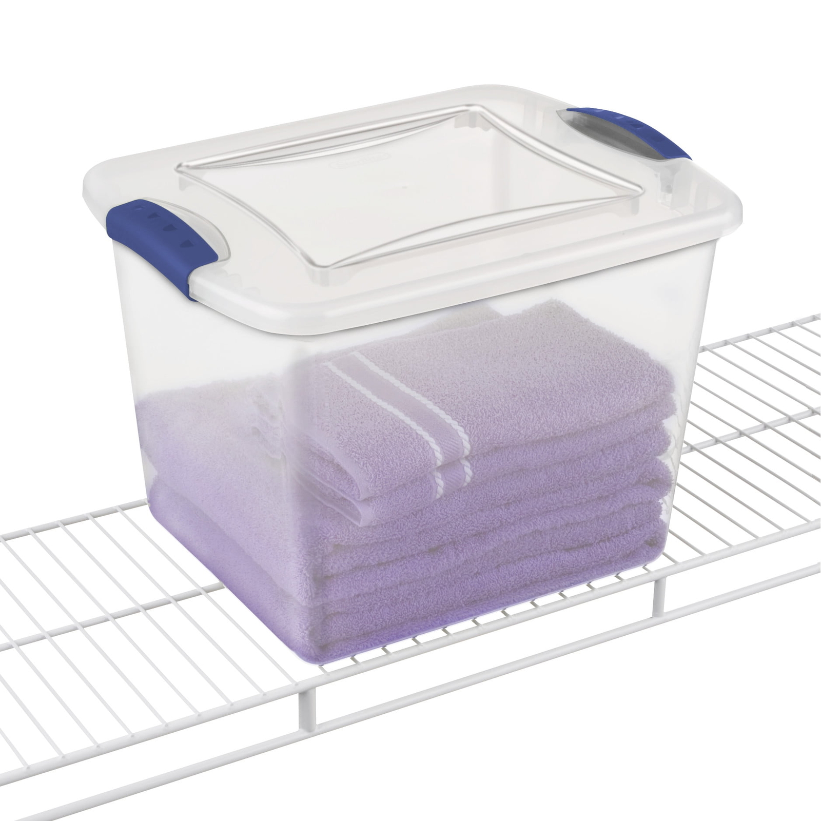 (4 pack) 27 Quart Clear Plastic Storage Container with Latch Lid, Blue