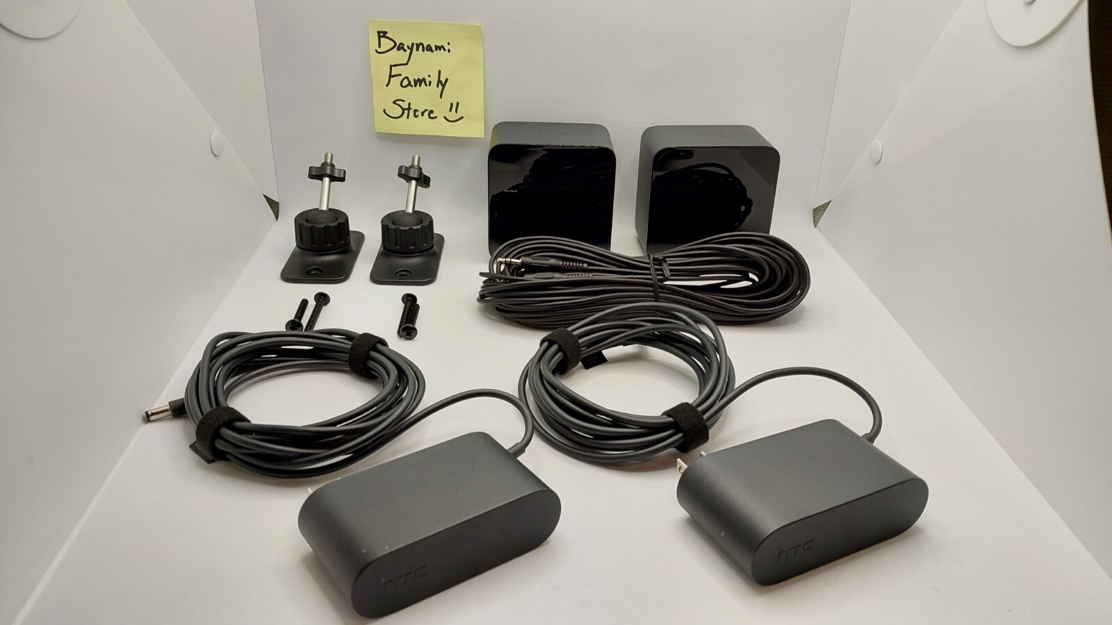 2x Pair of HTC Vive VR Base Stations 1.0 + Power Adapters + Mounts + Sync Cable