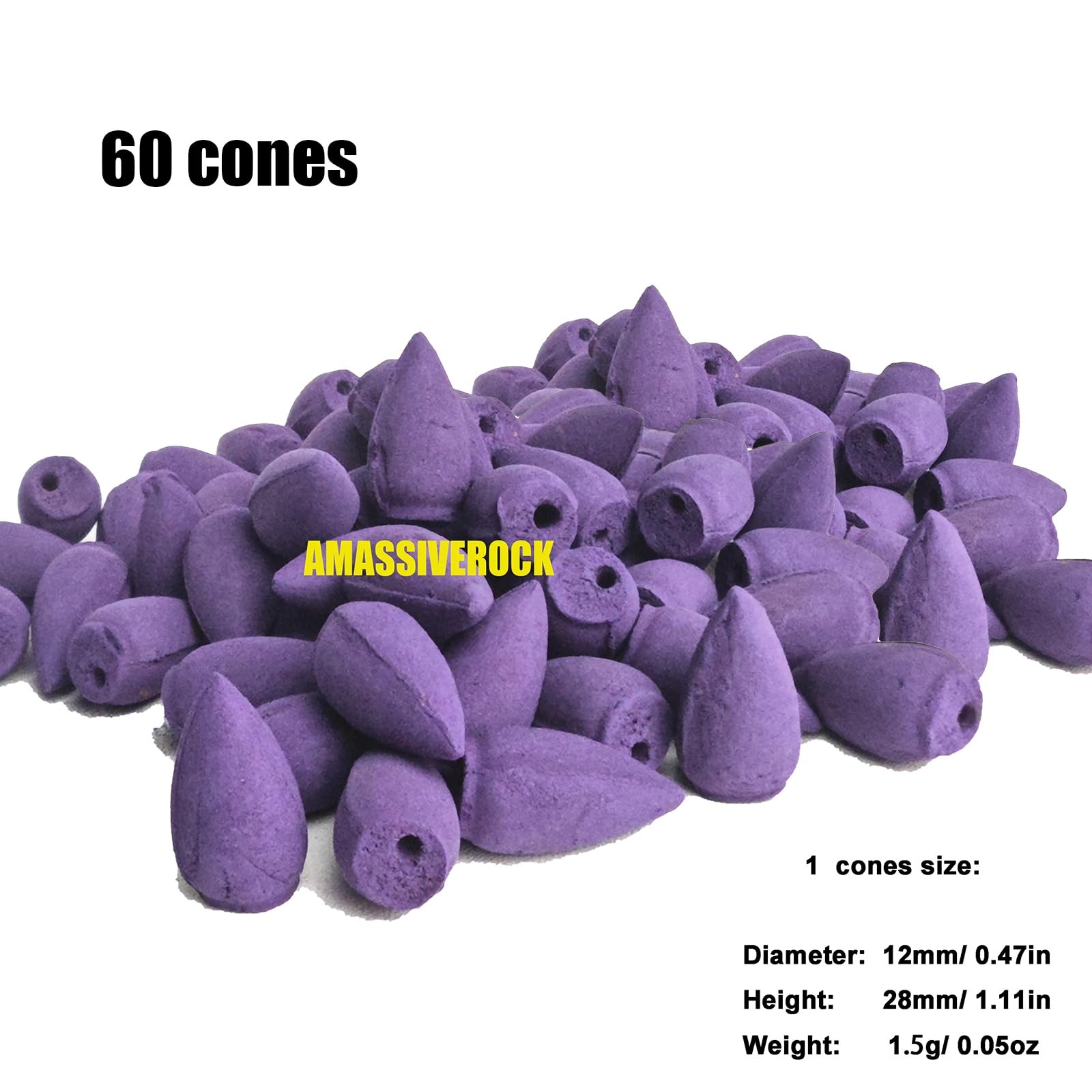 AMASSIVEROCK Lavender Incense Cones (60 Cones) Backflow 1 Pack