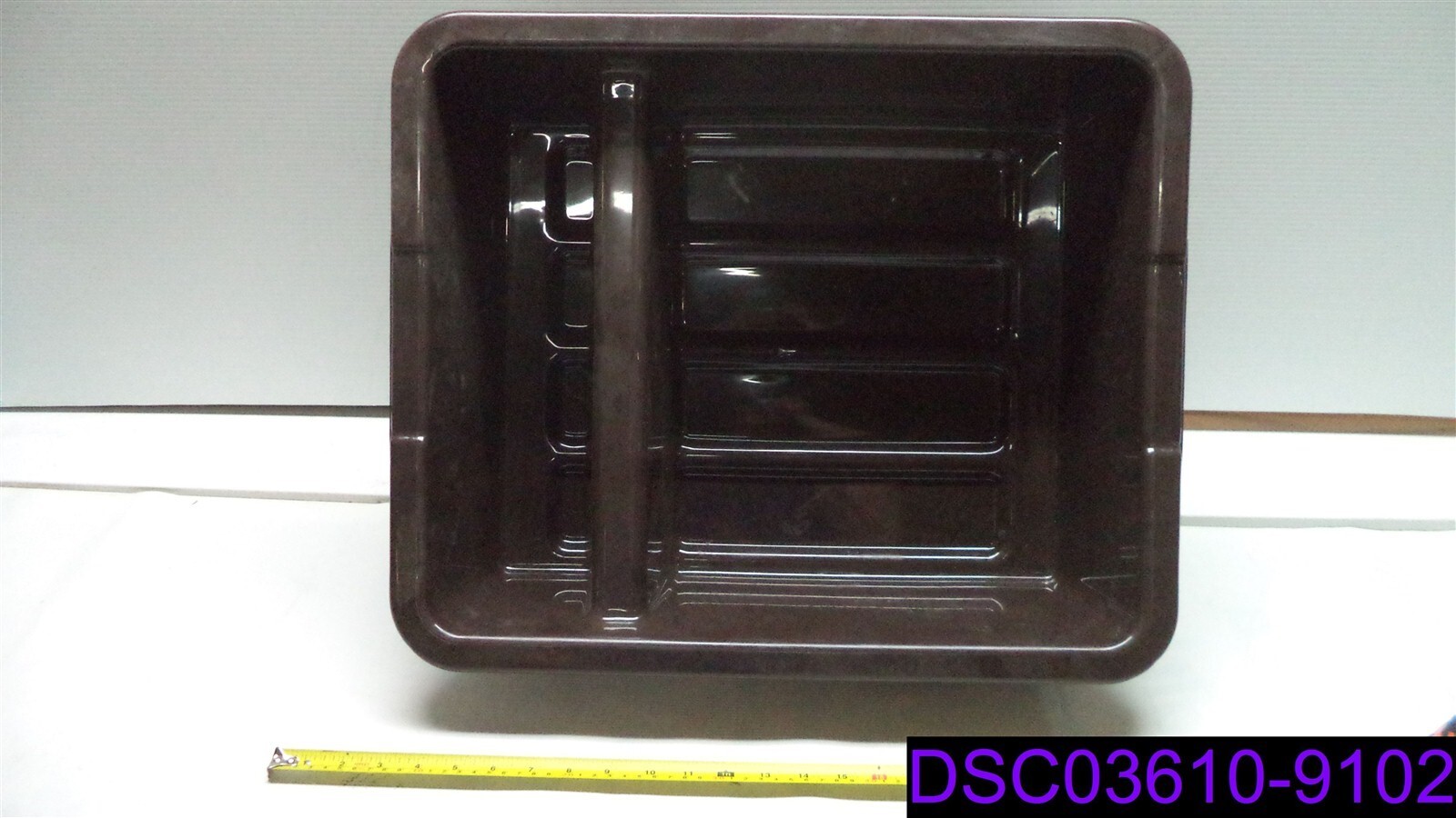 Qty = 2: Rubbermaid 3350 21-1/2" L x17-1/8" W x 7" Height Brown Bus Box