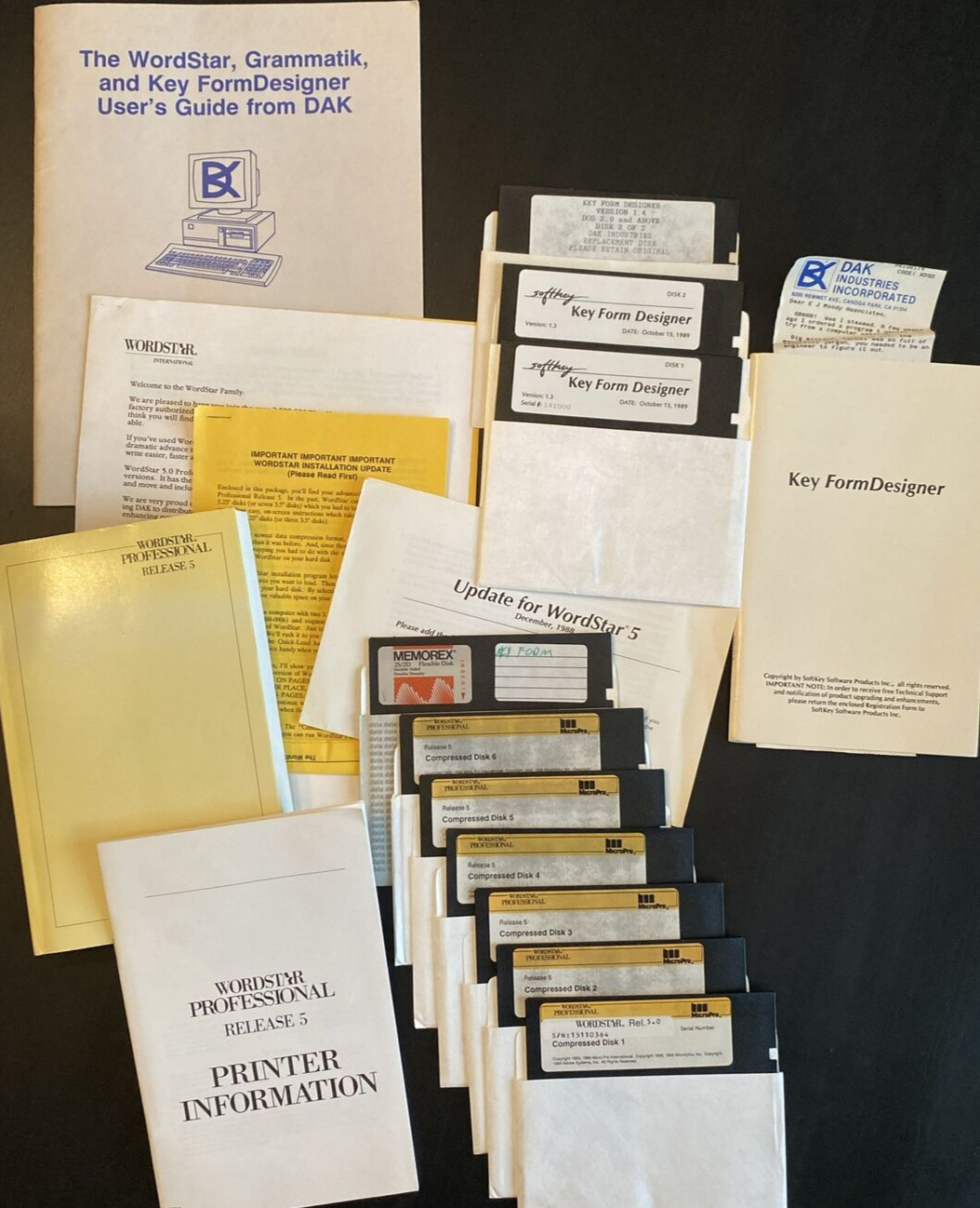 Vtg MicroPro WordStar Professional 5 & Softkey Key Form Designer Software 5.25"