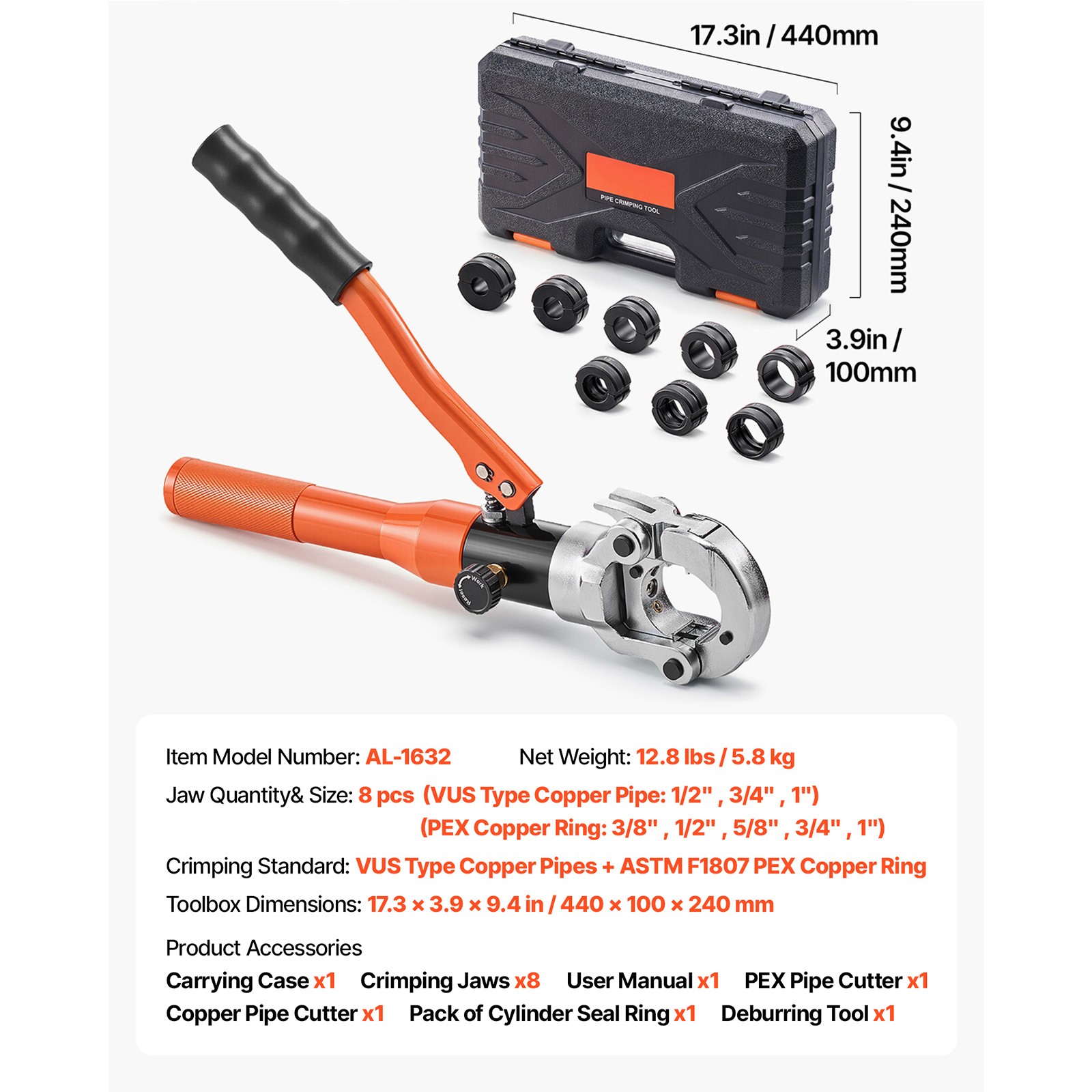 Uimoso Hydraulic Copper Pipe Crimping Tool with 8 Interchangeable Jaws