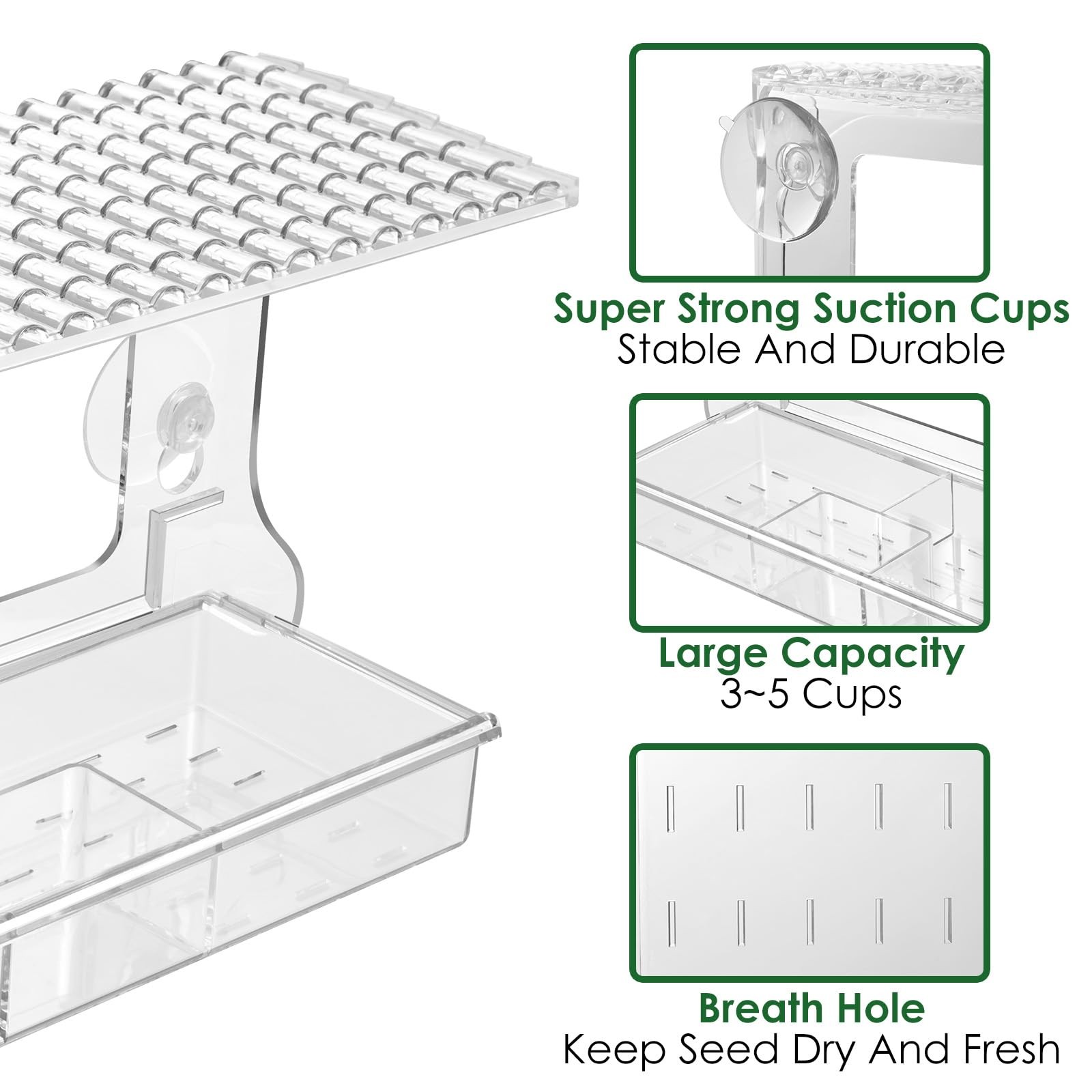 Clear Window Bird Feeders with Strong Suction Cups for