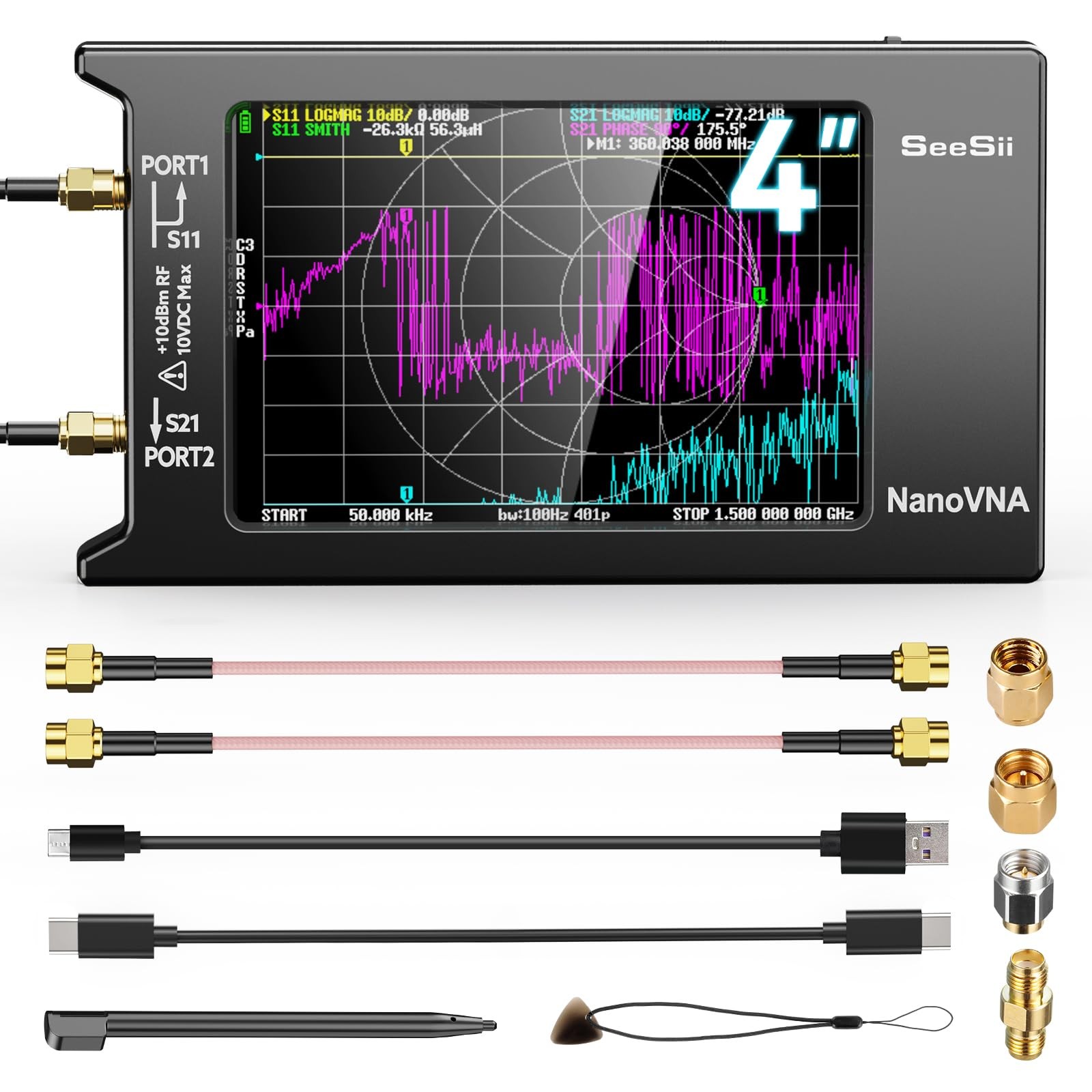 SEESII Upgraded NanoVNA-H4 Vector Network Analyzer, Nanovna H4, H4