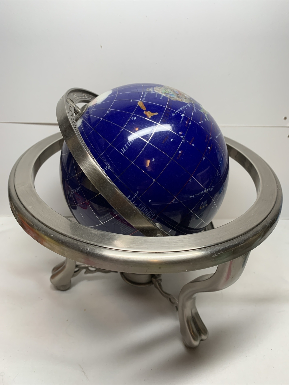 Polished Stone Globe in 360° Rotating Brass Frame