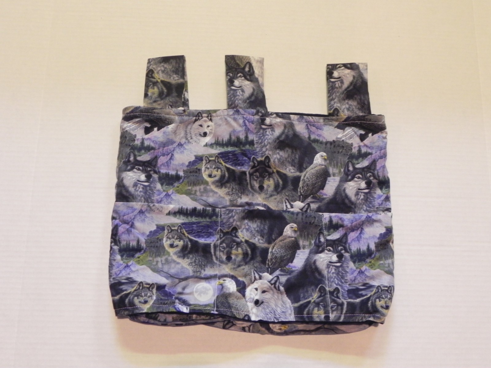 WOLF PRINTED DESIGN  Walker Storage Tote Bag. Handmade, 4 Pockets