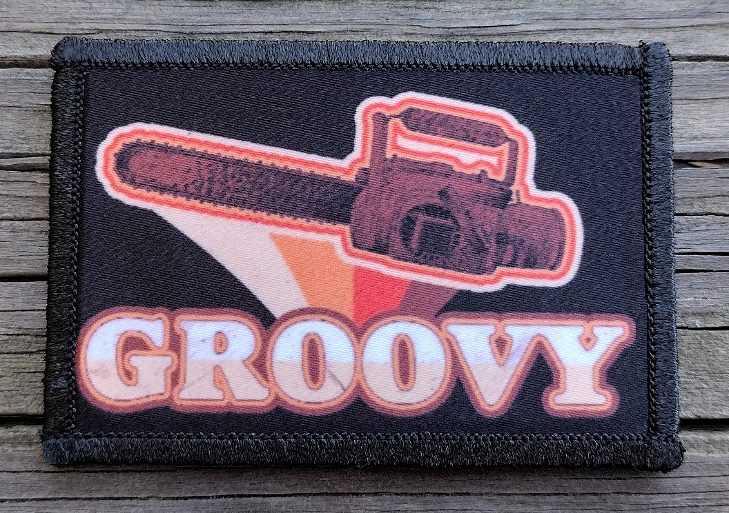 Army of Darkness Chainsaw Groovy Morale Patch Hook and Loop Army Funny 2A Gear