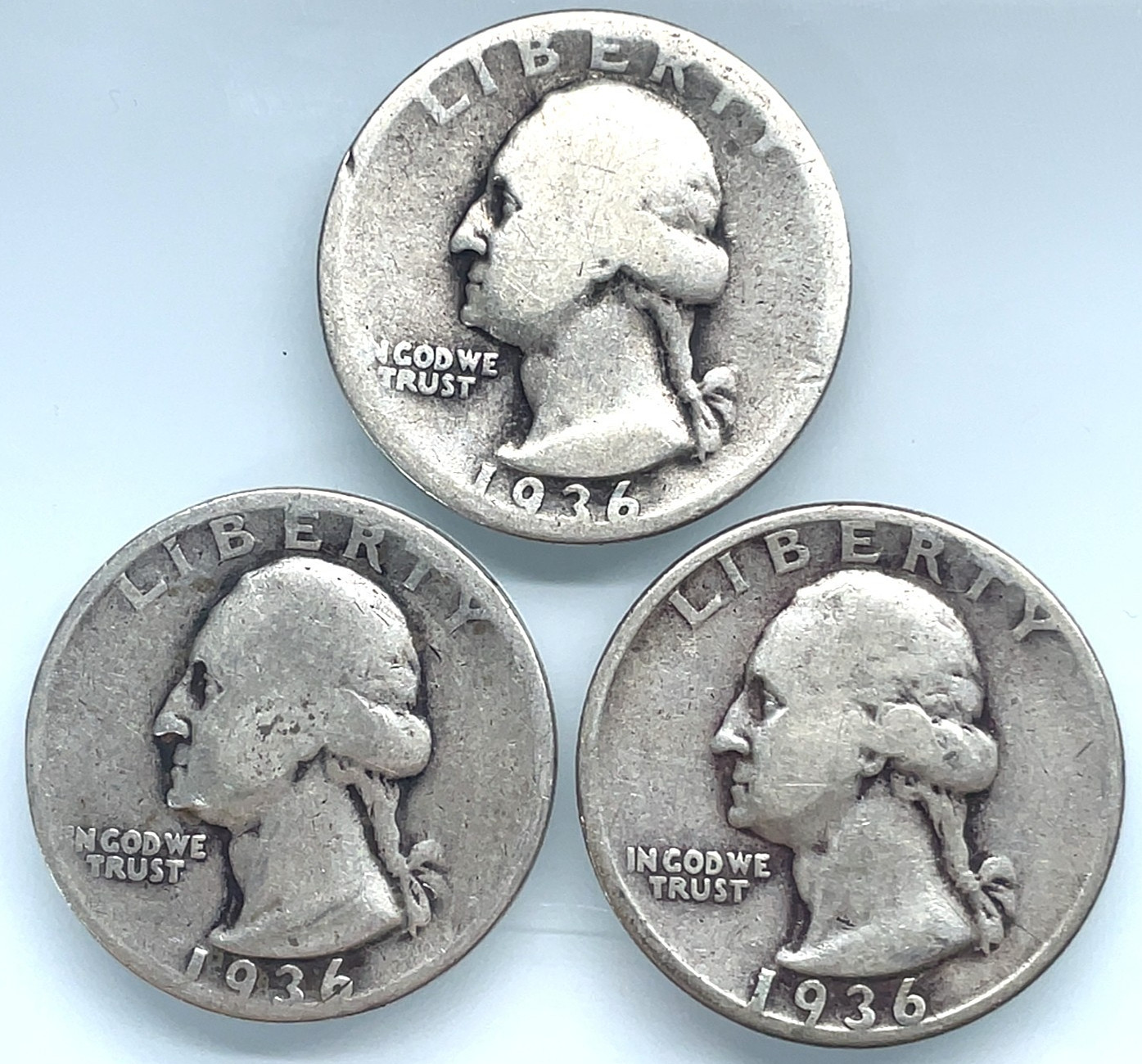 1936 ( P ,D, S ) Washington Quarters  90% Silver 3 Coin Year Set #6