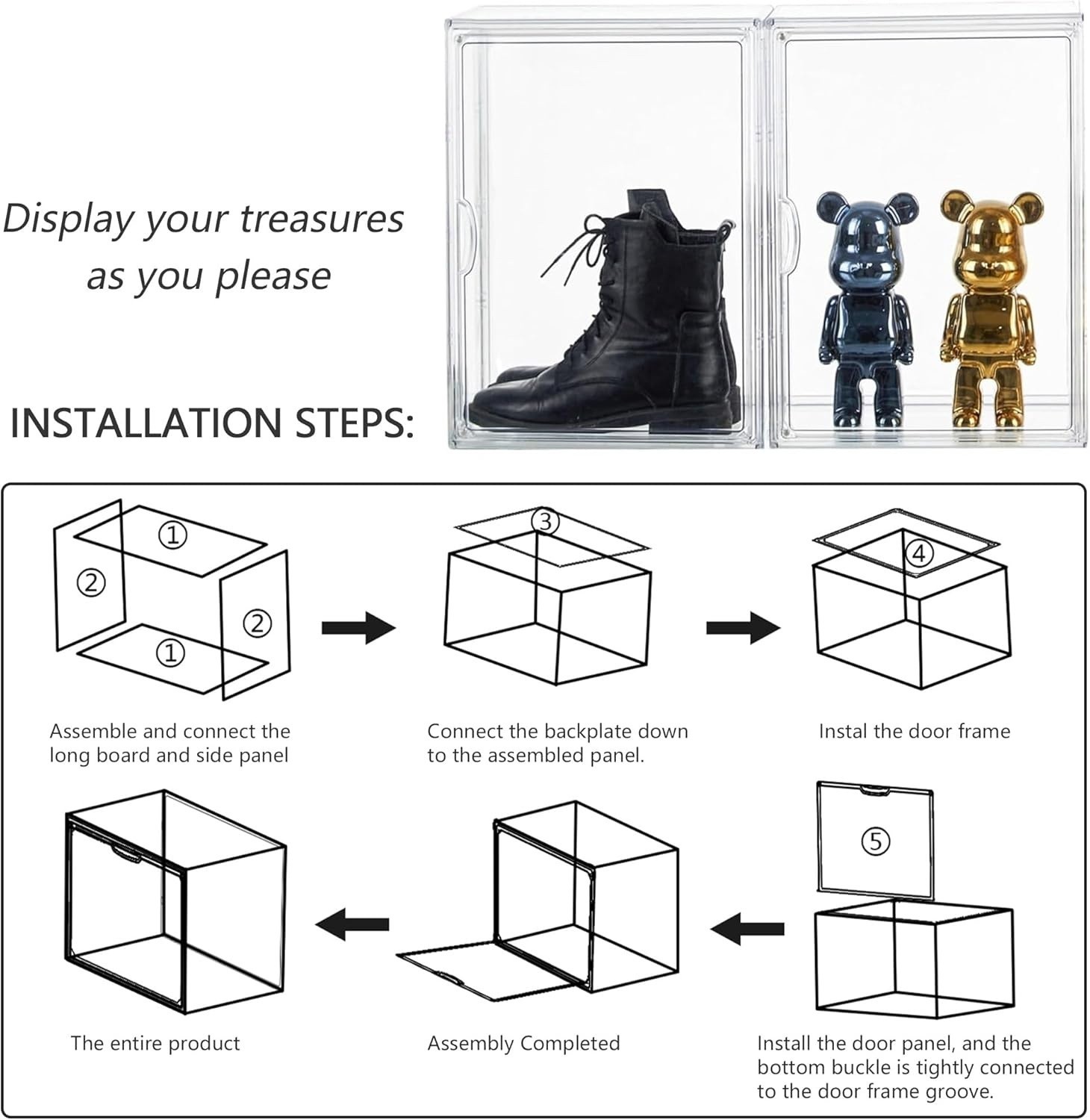 Clear Acrylic Display Case, Stackable Plastic Storage Bins with Magnetic Attract