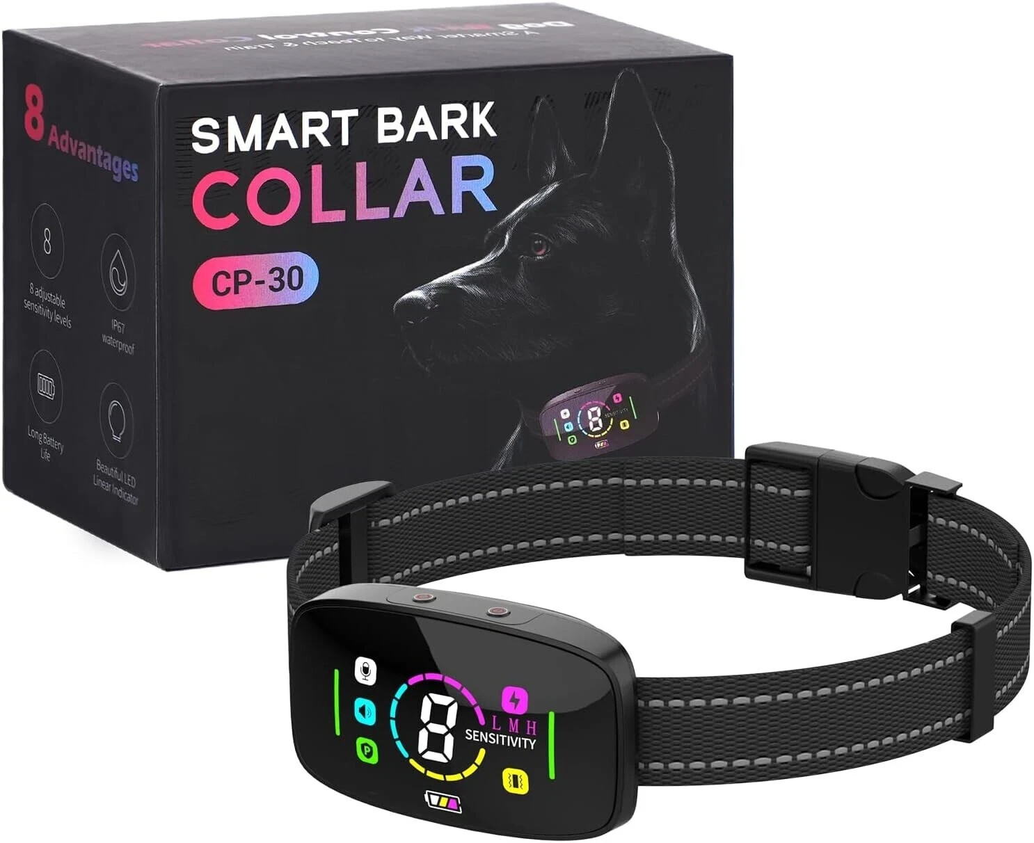 AI Smart Dog Bark Collar Humane Training Modes with Sound, Vibration & Shock