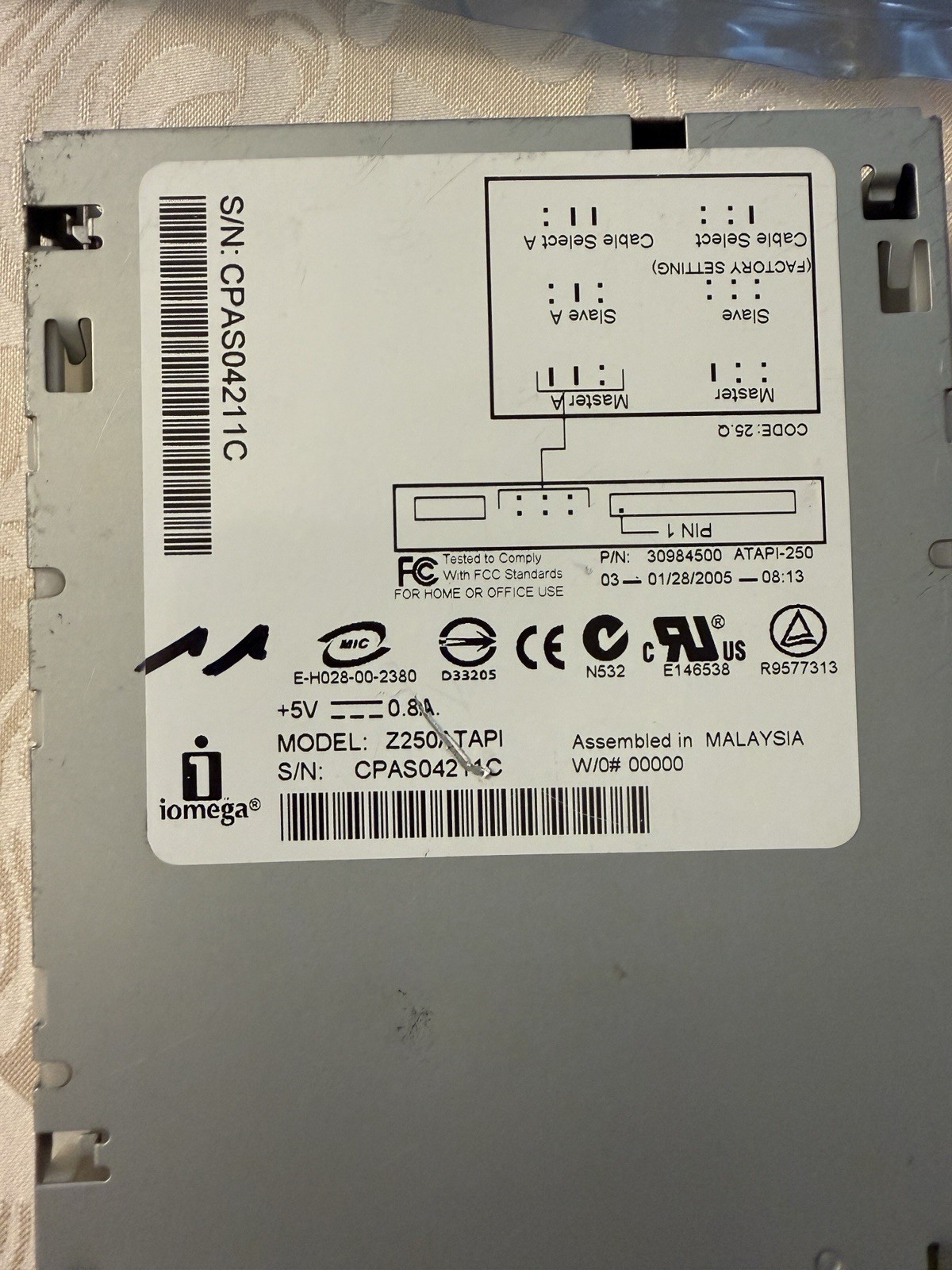 Iomega ZIP 250 ATAPI IDE Internal Drive Fully Tested+ Cables + Zip Disk