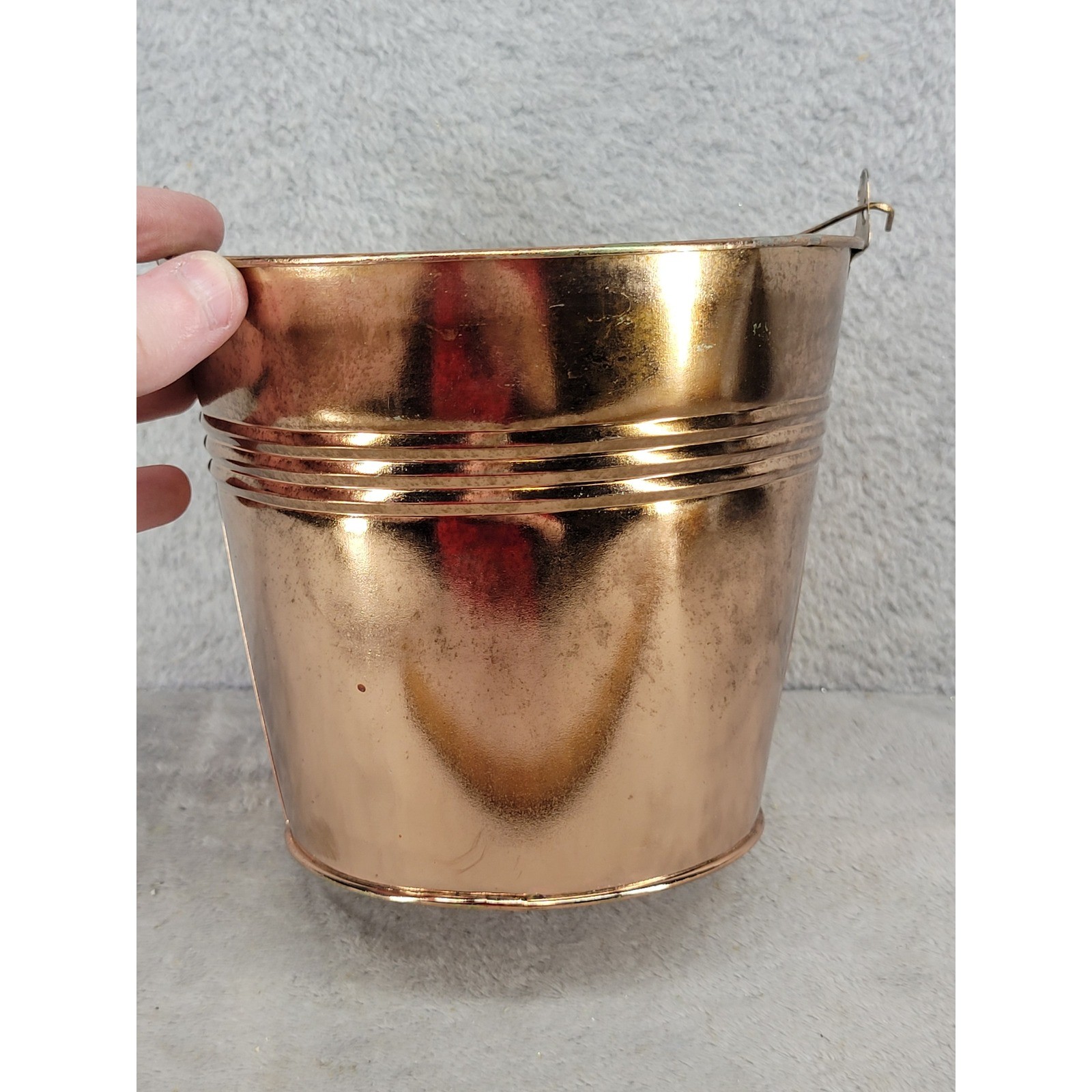 Vintage Copper Tone Metal Bucket Pail with Handle Made in Hong Kong 5.25 inch
