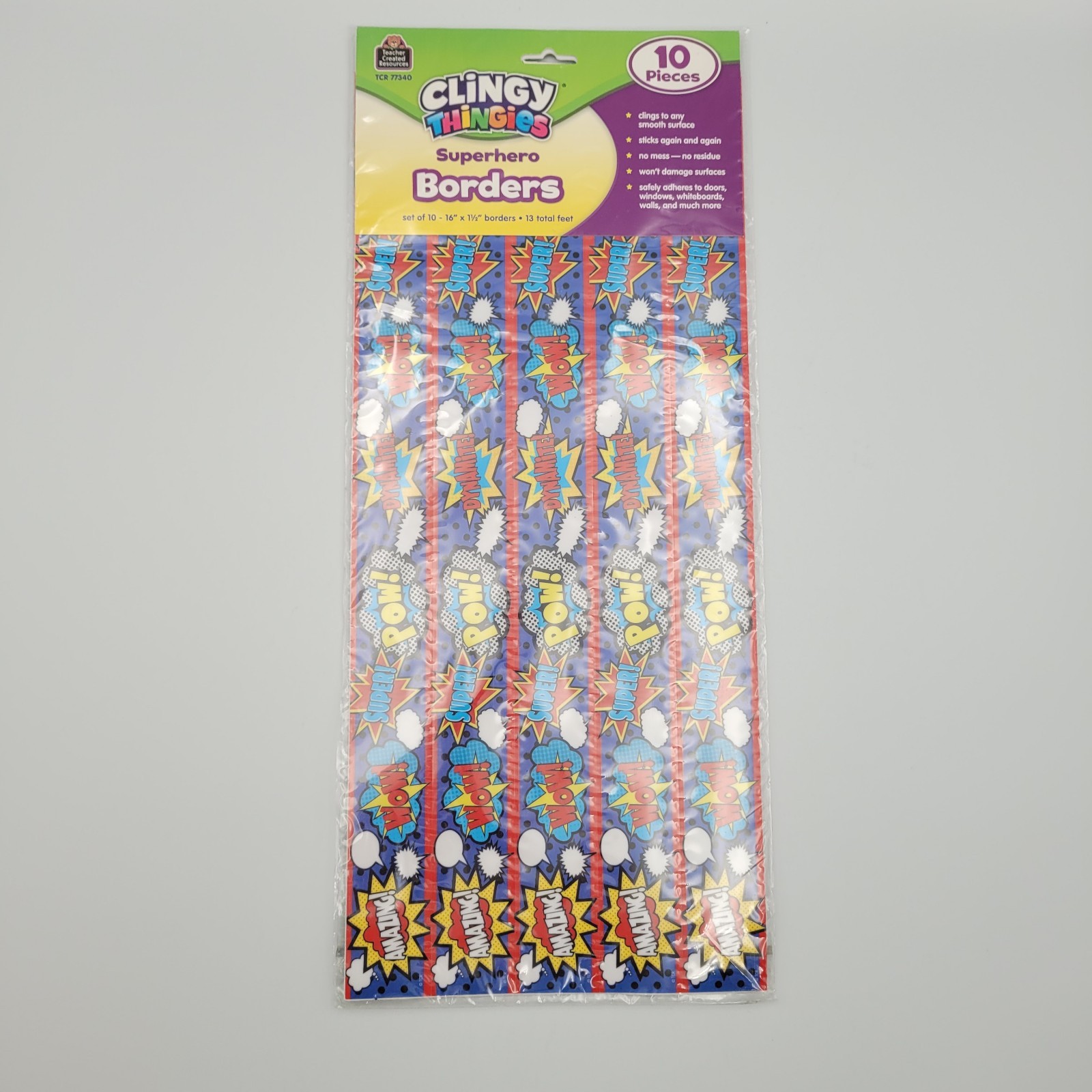 Clingy Thingies Superhero Borders 10 PK=13ft Reuseable Teacher Created Resources