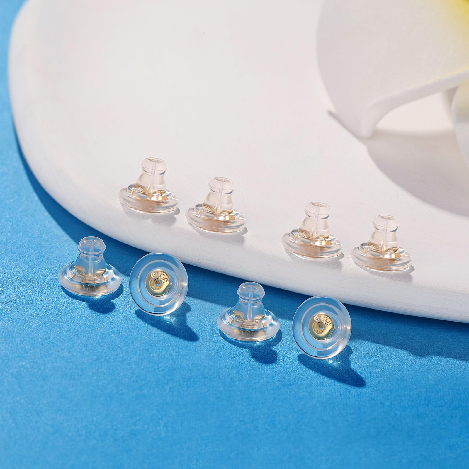 Earring Backs 14K White Gold Locking Secure Earring Backs for Studs, Secure H...