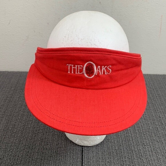 Vintage The Oaks Visor Strapback Unisex OSFA Red White Wide Brim Duckster USA