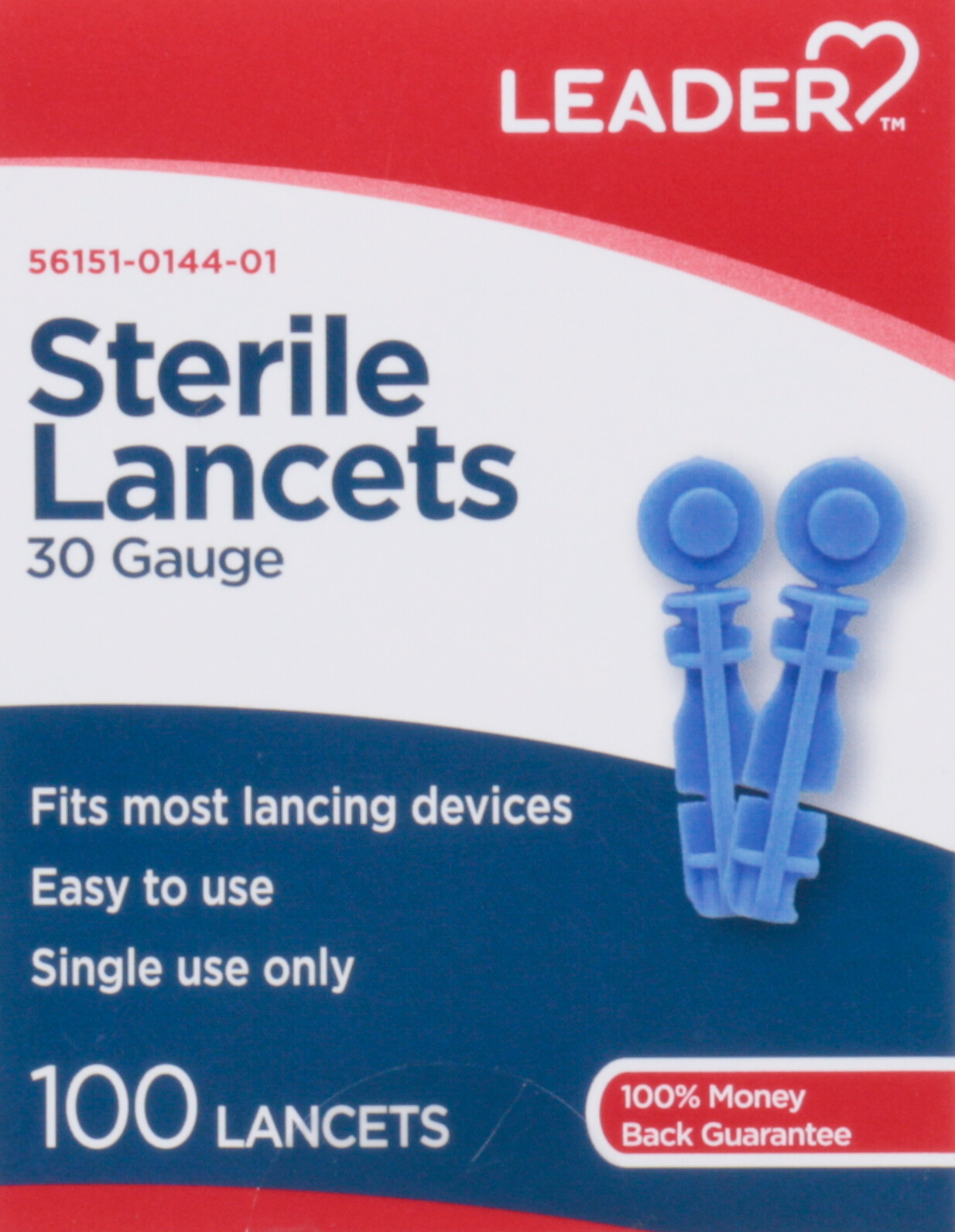 Leader Sterile Lancets Precision Blood Glucose Testing Super Thin 30 Gauge 100ct
