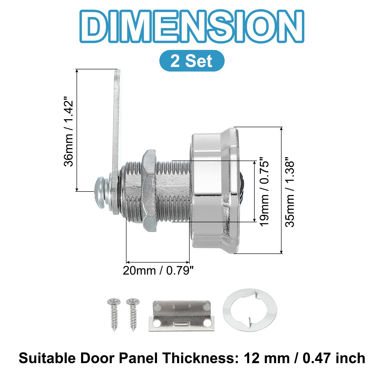 2Pcs 13/16" Combination Cabinet Cam Lock Cylinder Password Coded Lock Silver