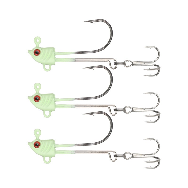 15pcs Fishing Jig Head Fishing Hooks Luminous 3D Eyes Bass Treble Hook 3.5g-15g