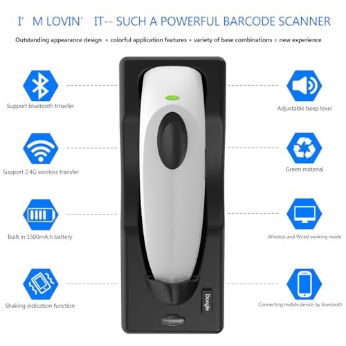 Bluetooth Wireless Handheld Barcode Scanner with Base 2.4G Wireless+USB Wired