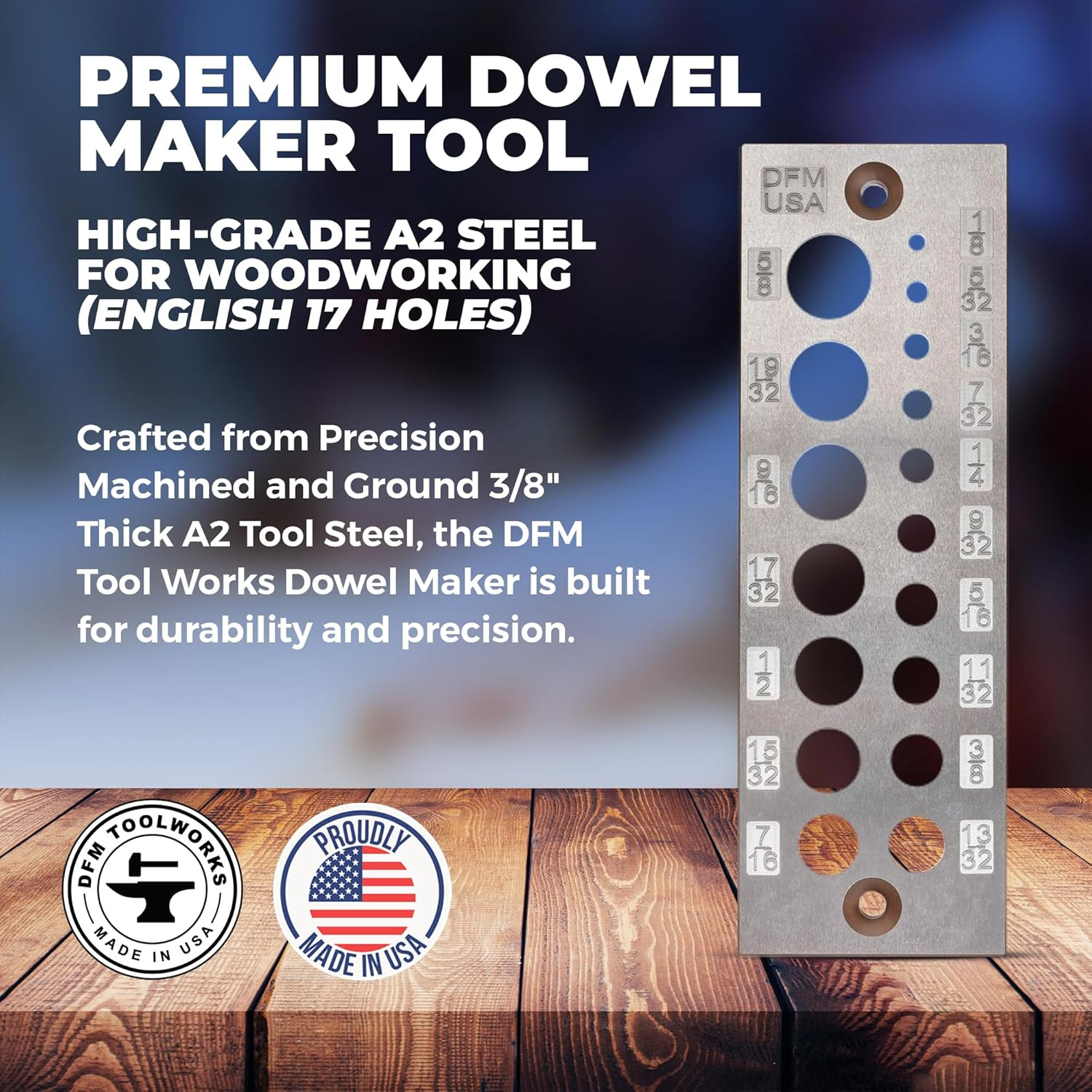 Doweling Tool - Premium Dowel Maker Tool, Versatile Dowel Plate, High-Grade A2 S
