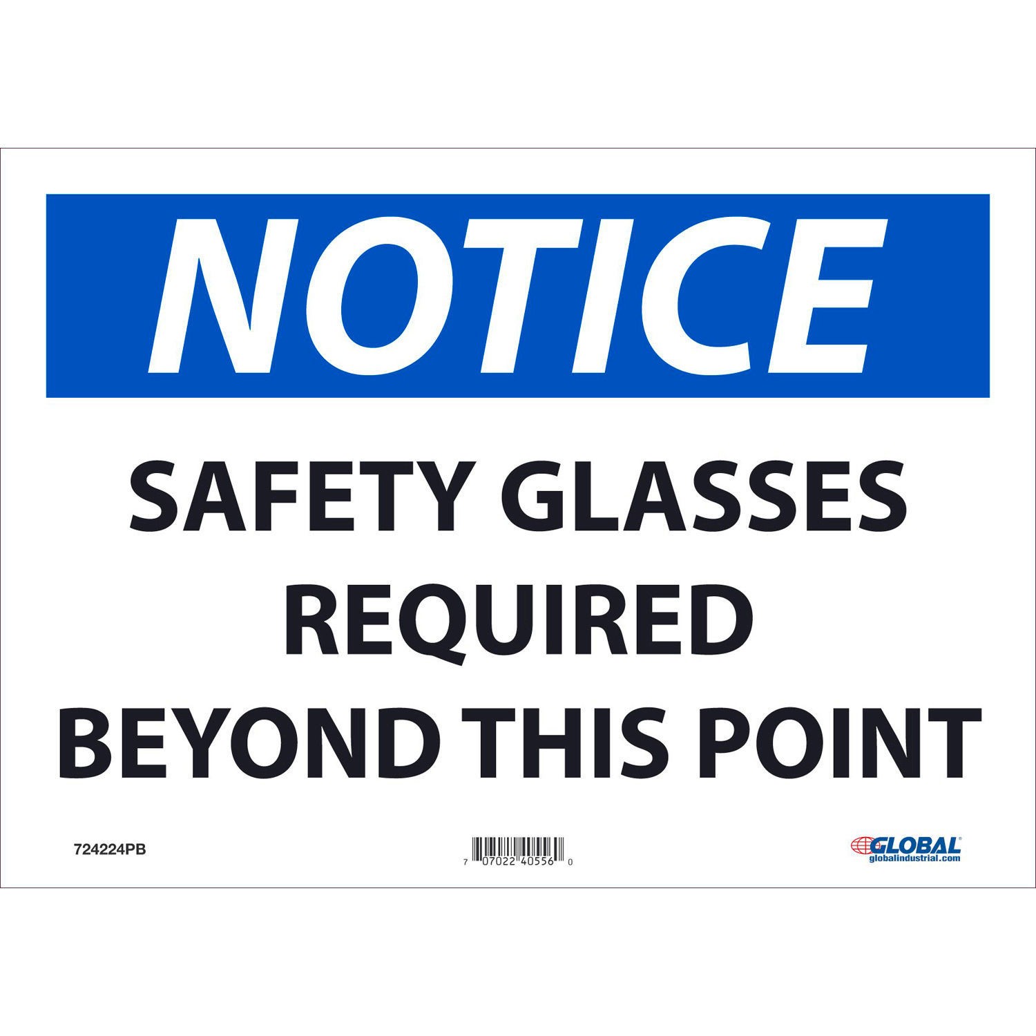 Notice Safety Glasses Required 10x14 Pressure Sensitive Vinyl
