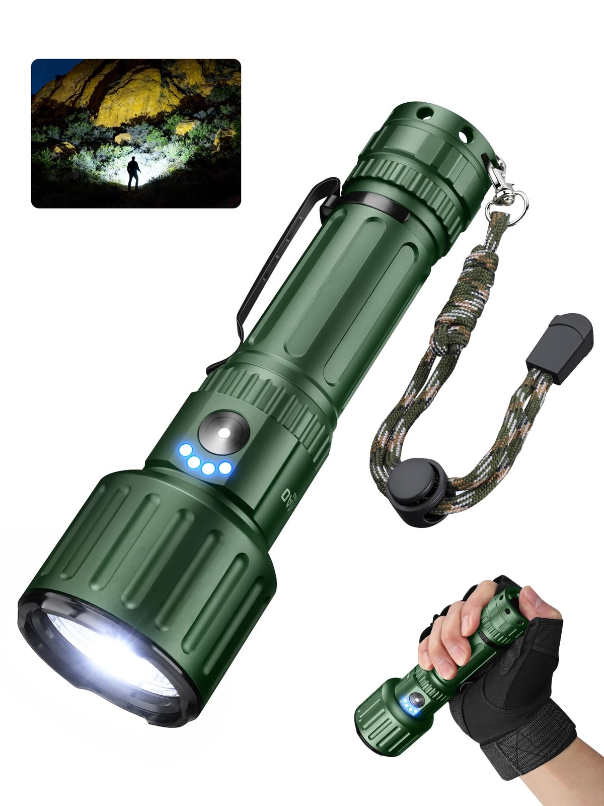 Military Green Tactical Flashlight, 5000 High Lumens Rechargeable Hand Light,...