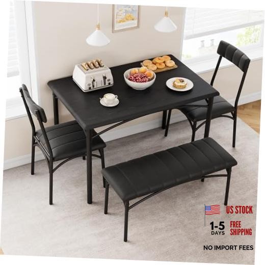 GAOMON 4-Piece Kitchen Dining Room Table Chair Set, Indoor 3-Piece Rustic Black