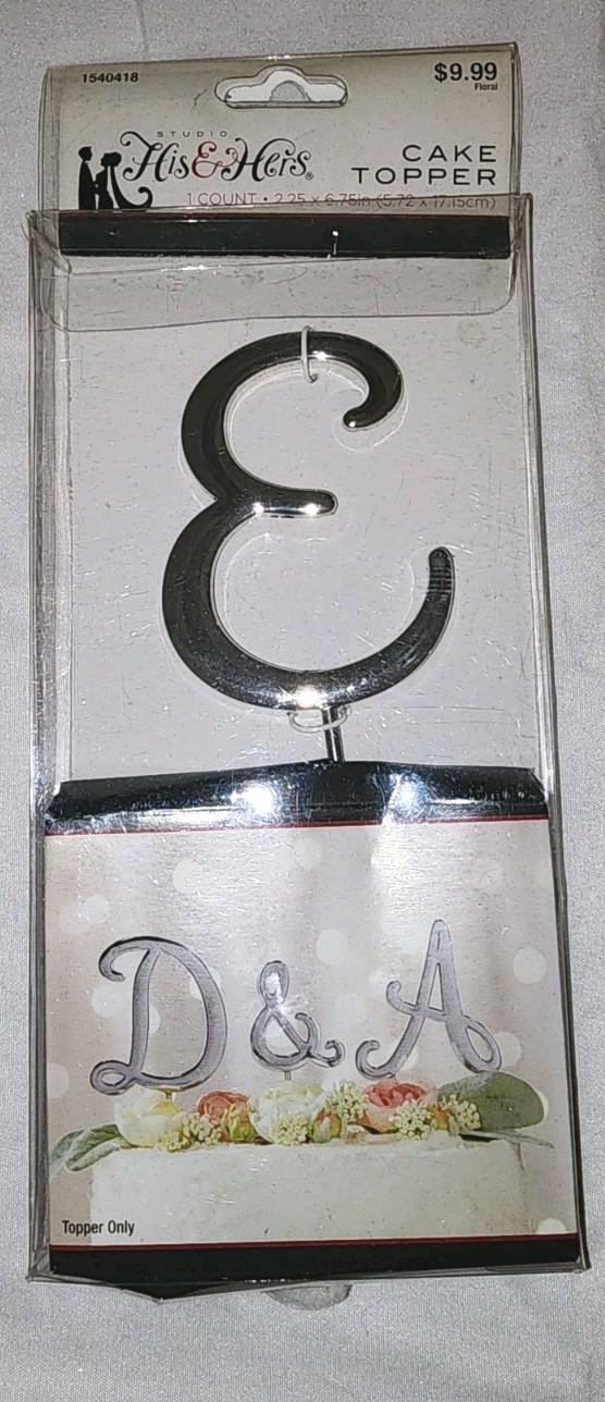 Silver-Tone Letter E Cake Topper