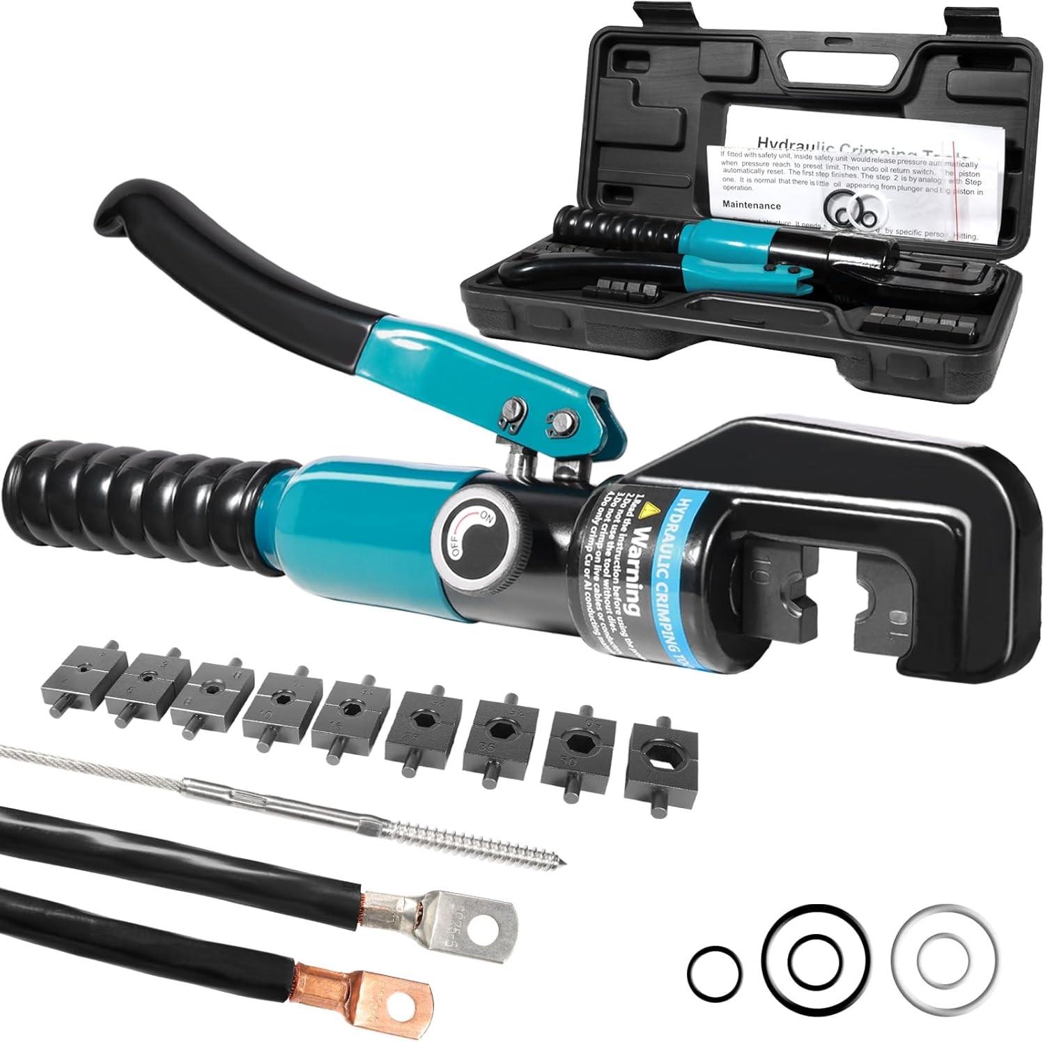10 Tons Hydraulic Crimping Tool with 9 Dies - Battery Cable Crimper Tool & Wire