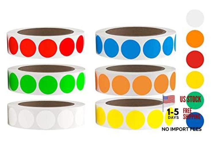 Color Coding Labels - 3000 Count 1 Inch Round Color Dot Stickers - 6 Colorful