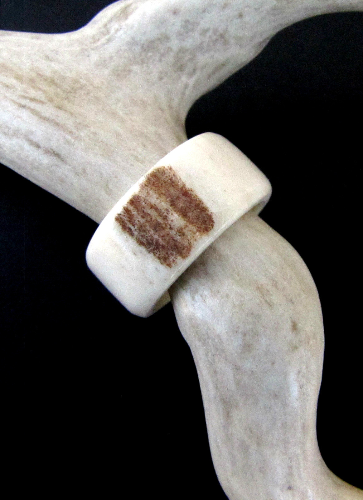 BROWN HANDCRAFTED OOAK SHED DEER, ELK ANTLER RING,SIZE 12  1/2, R-390