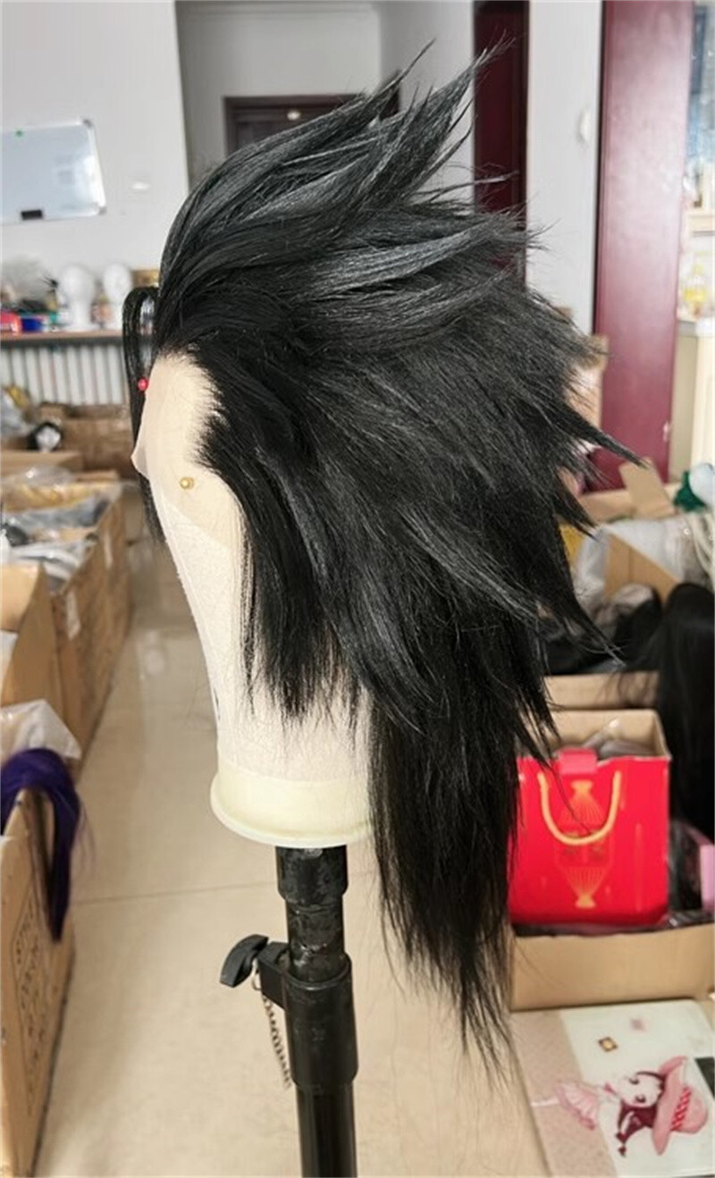 Final Fantasy 7 Zack Fair Cosplay Wig Black Handmade Unsex Long Hair Hallowen